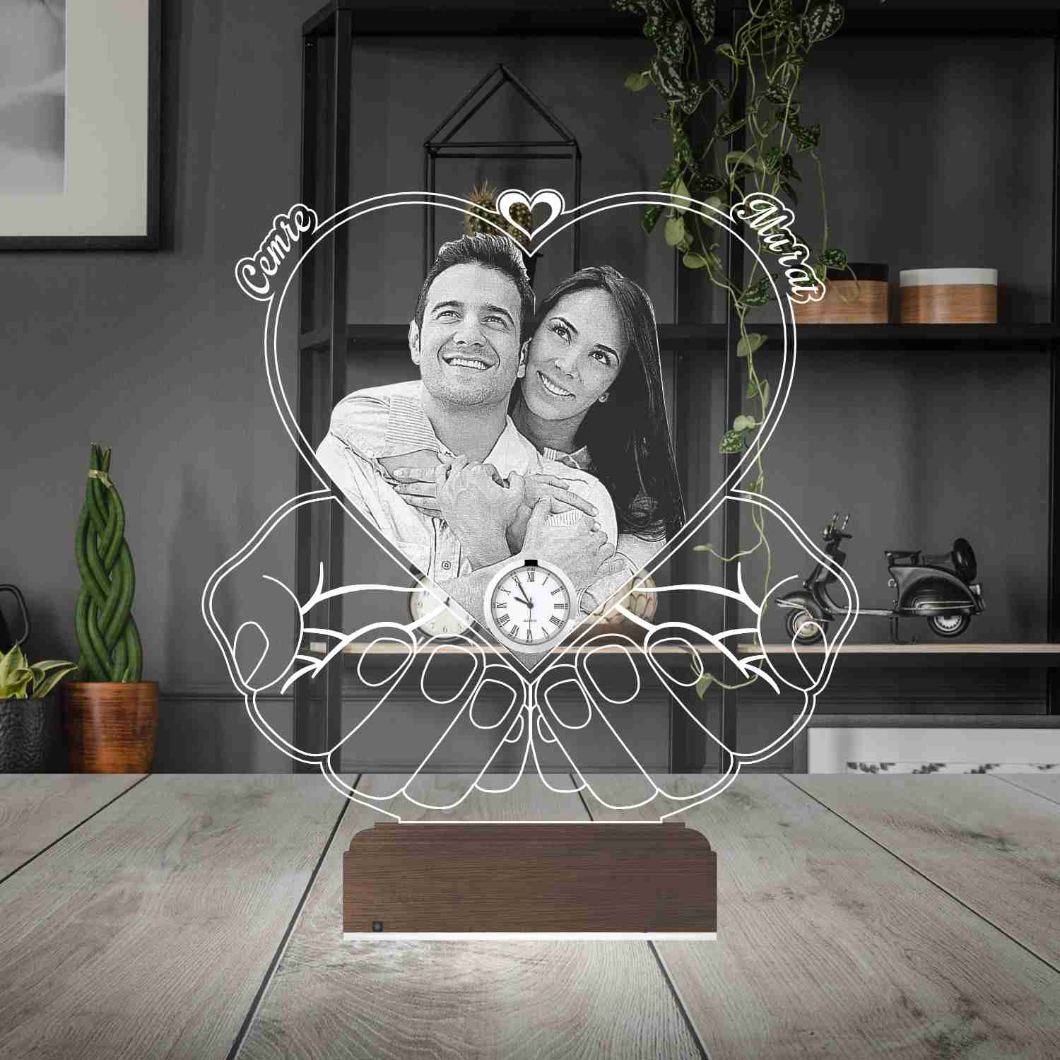 Именной подарок: 3d светильник с вашим фото "Сердце в руках" 6