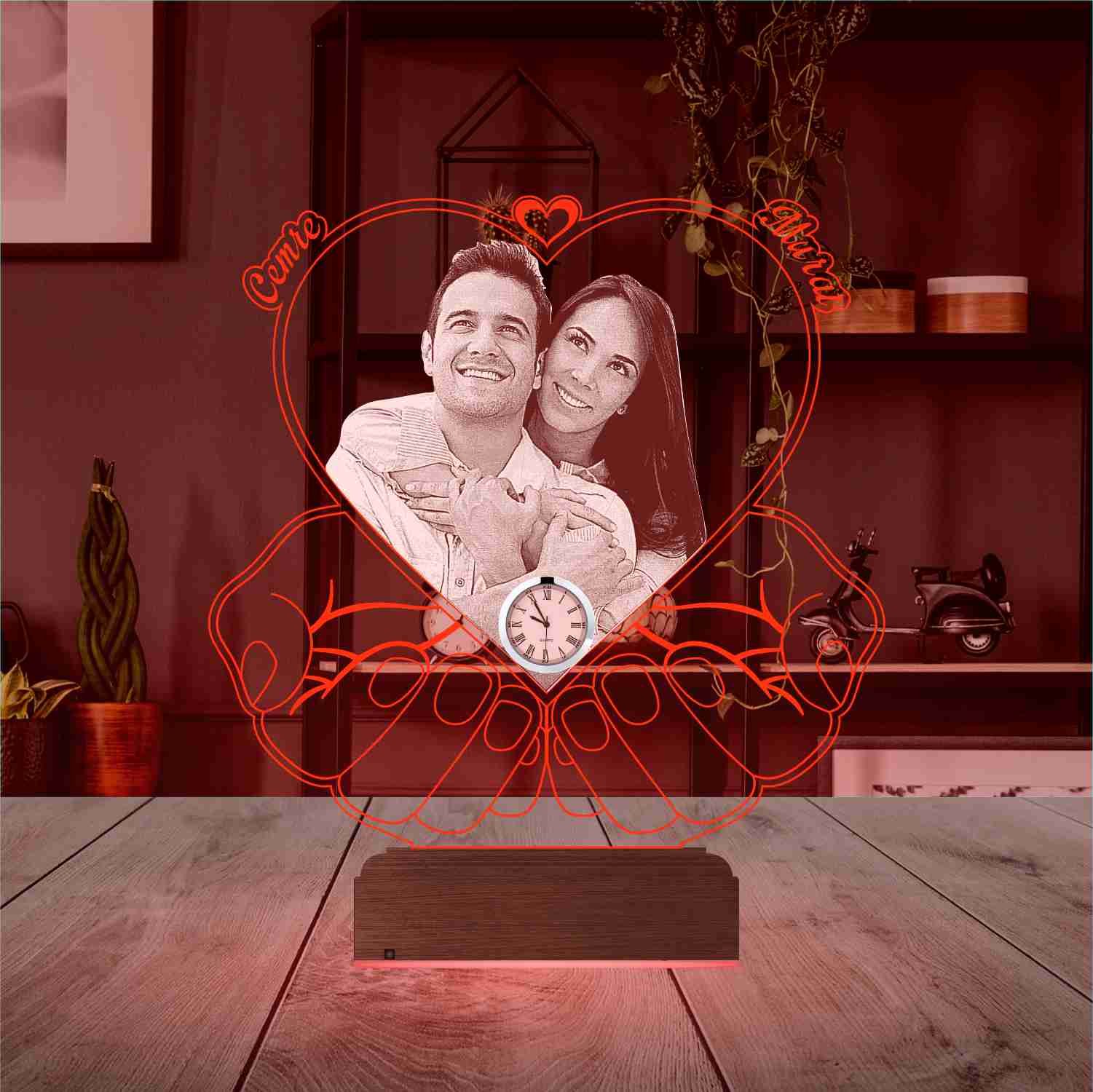 Именной подарок: 3d светильник с вашим фото "Сердце в руках" 3