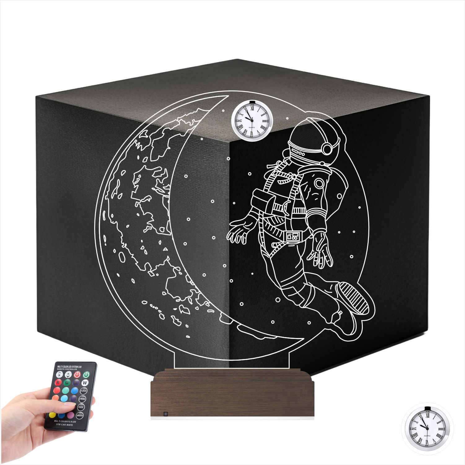Именной подарок: 3d светильник "Астронавт и Луна" с часами 7
