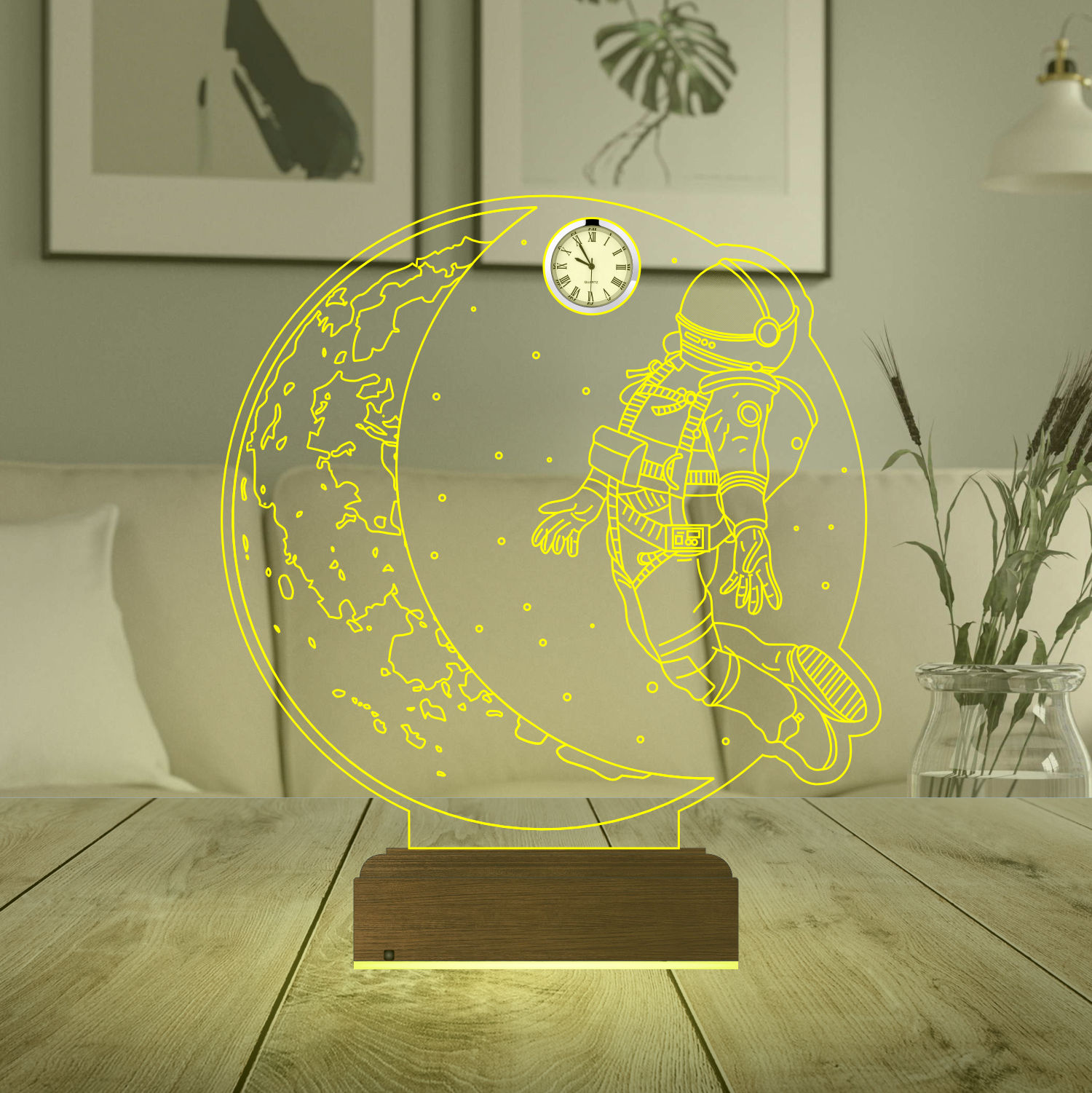 Именной подарок: 3d светильник "Астронавт и Луна" с часами 4