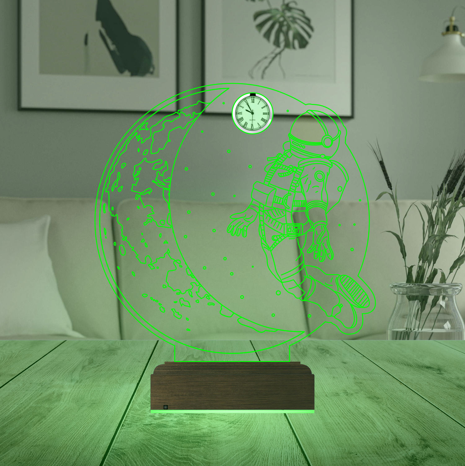 Именной подарок: 3d светильник "Астронавт и Луна" с часами 5