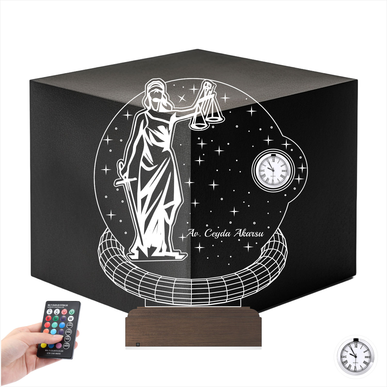 Именной подарок: 3d светильник "Фемида" с часами 7