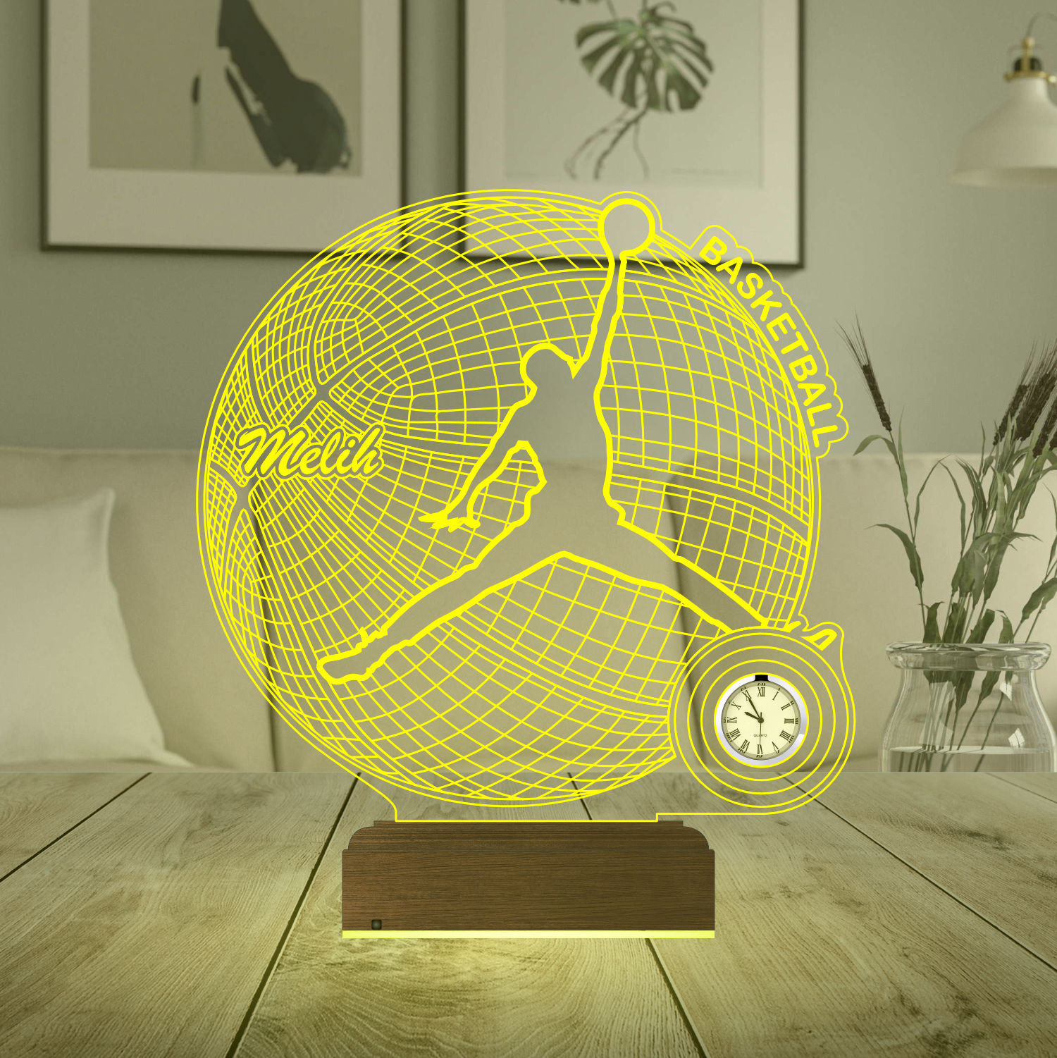 Именной подарок: 3d светильник "Баскетболист" с часами 4