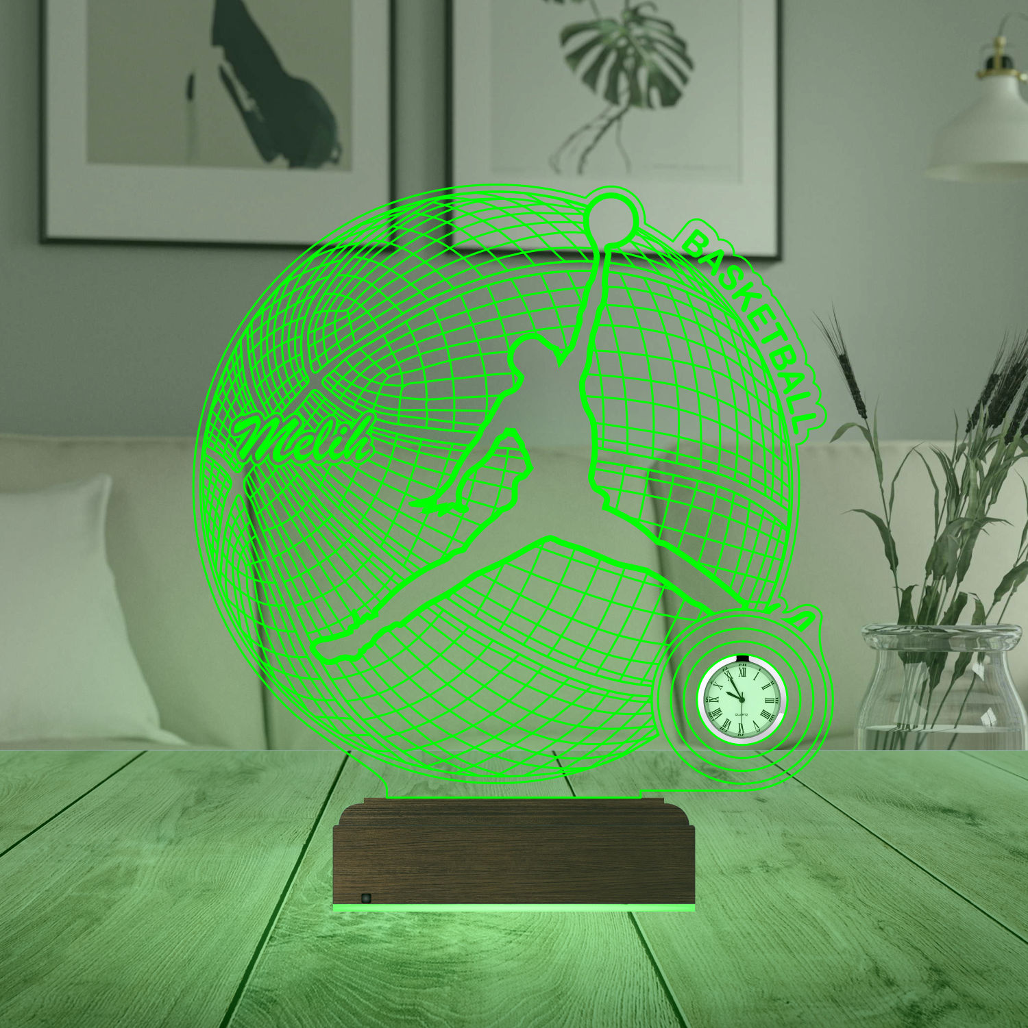 Именной подарок: 3d светильник "Баскетболист" с часами 5