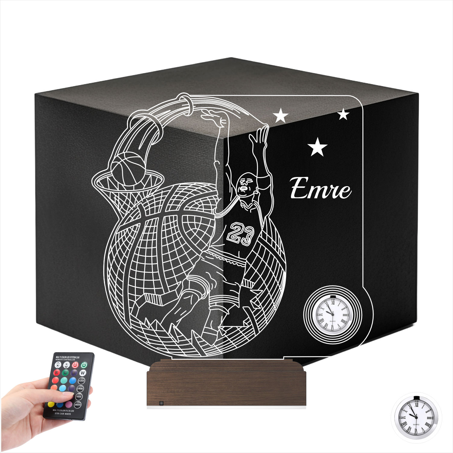 Именной подарок: 3d светильник "Легенда №23" с часами 7