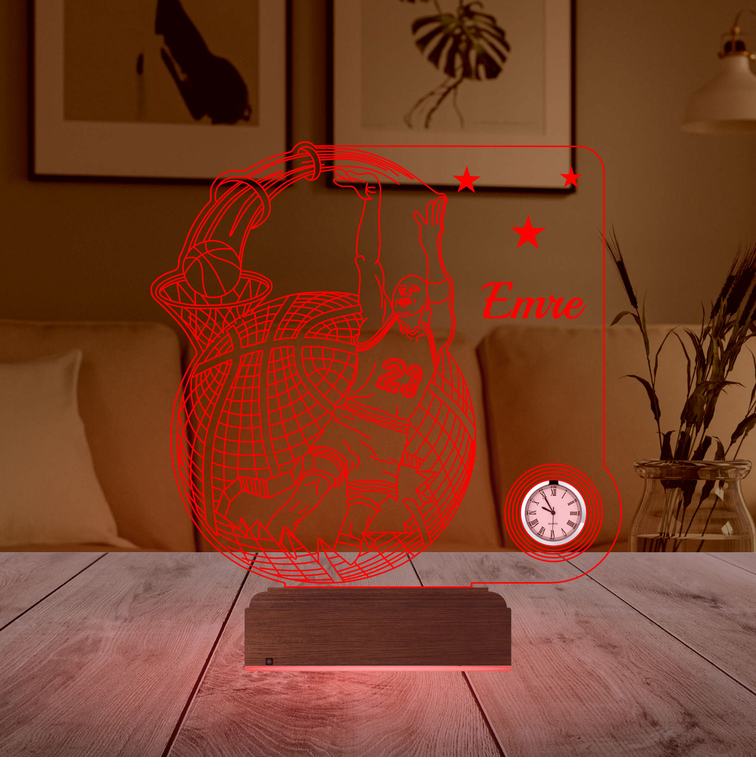 Именной подарок: 3d светильник "Легенда №23" с часами 3