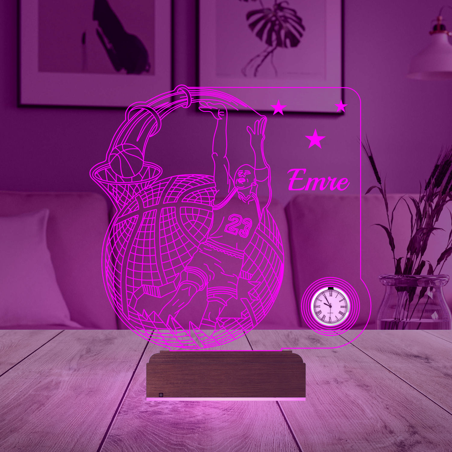 Именной подарок: 3d светильник "Легенда №23" с часами 2