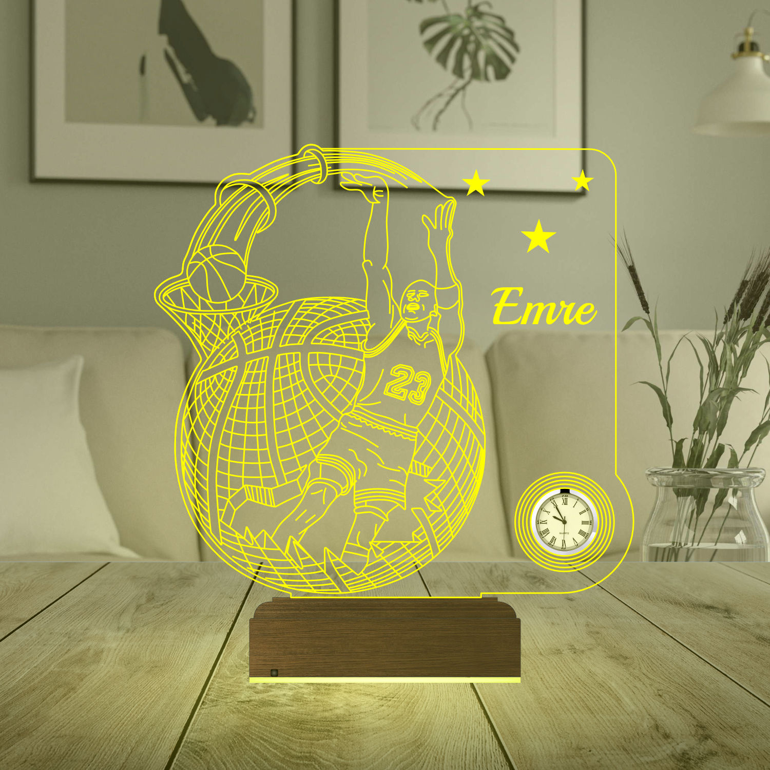 Именной подарок: 3d светильник "Легенда №23" с часами 4