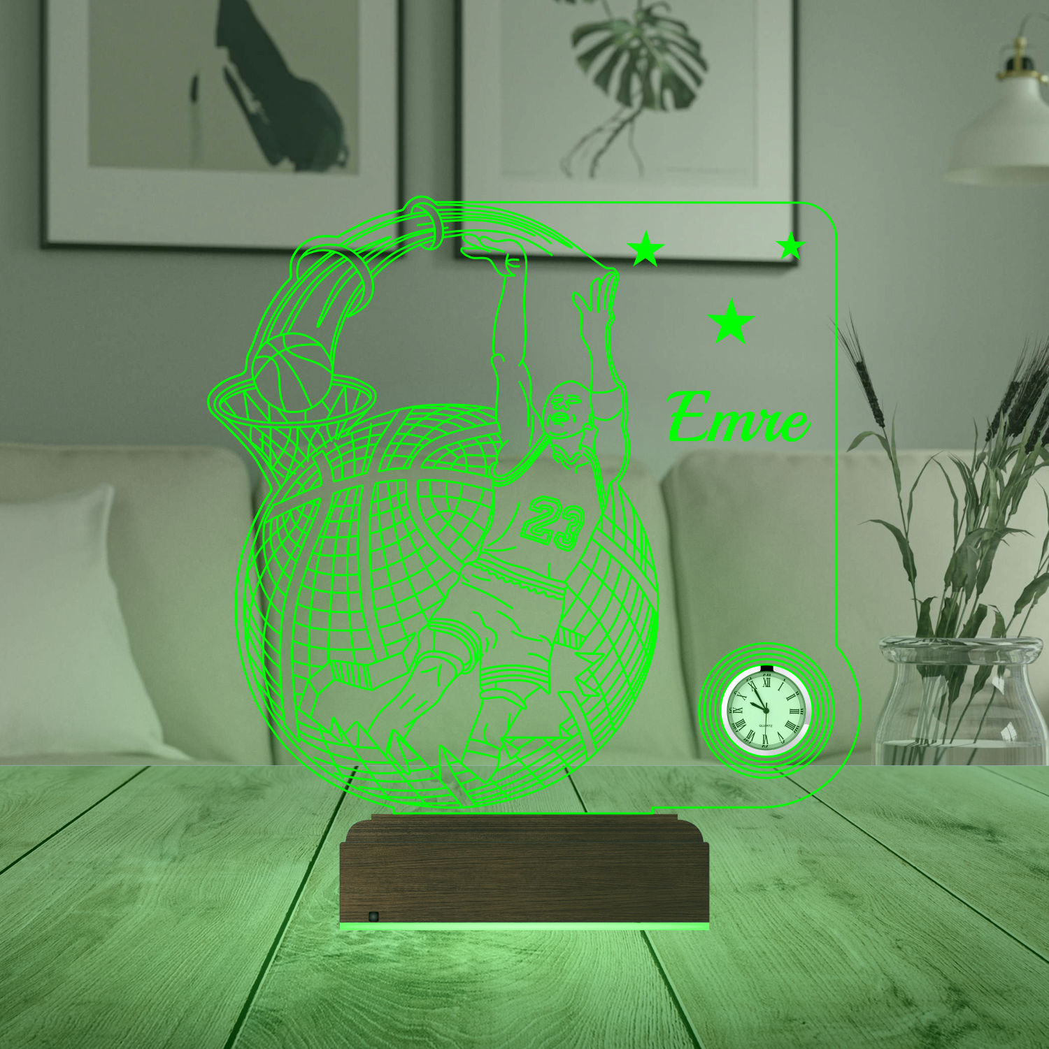 Именной подарок: 3d светильник "Легенда №23" с часами 5