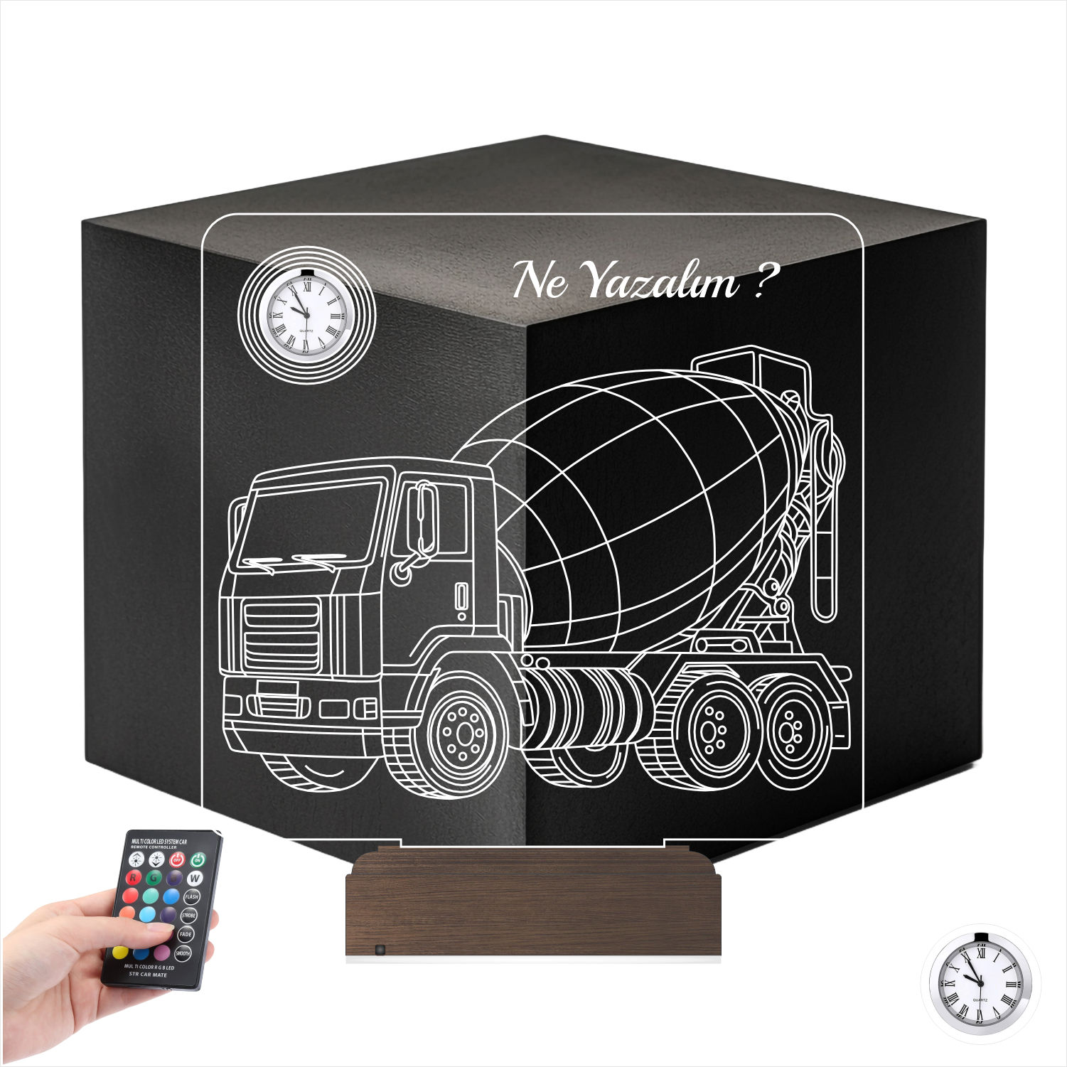 Именной подарок: 3d светильник "Бетономешалка" с часами 7