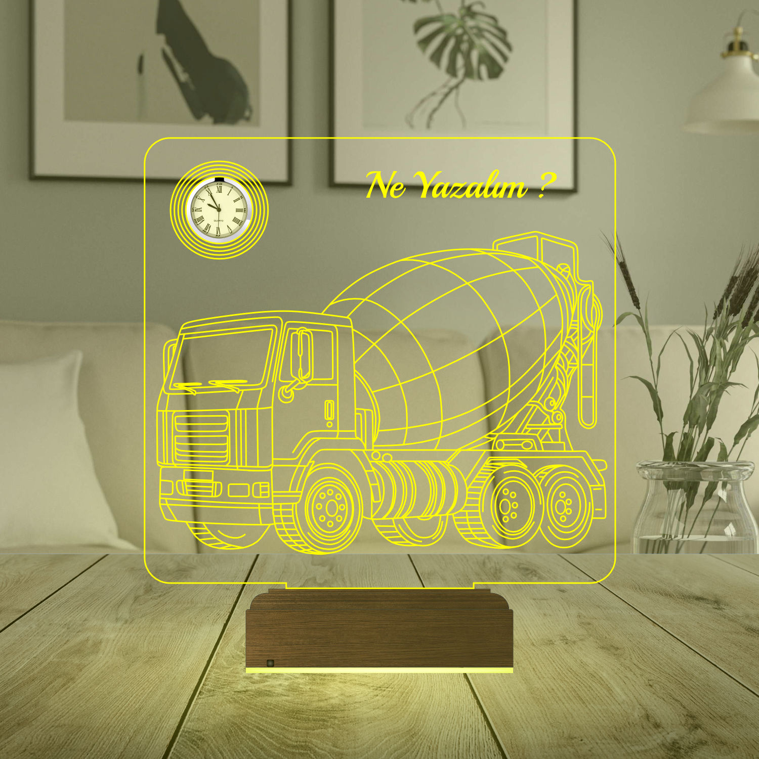 Именной подарок: 3d светильник "Бетономешалка" с часами 4