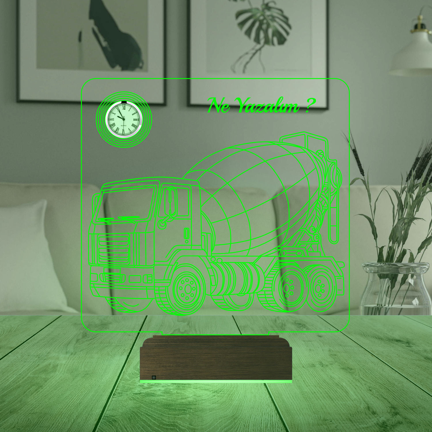 Именной подарок: 3d светильник "Бетономешалка" с часами 5