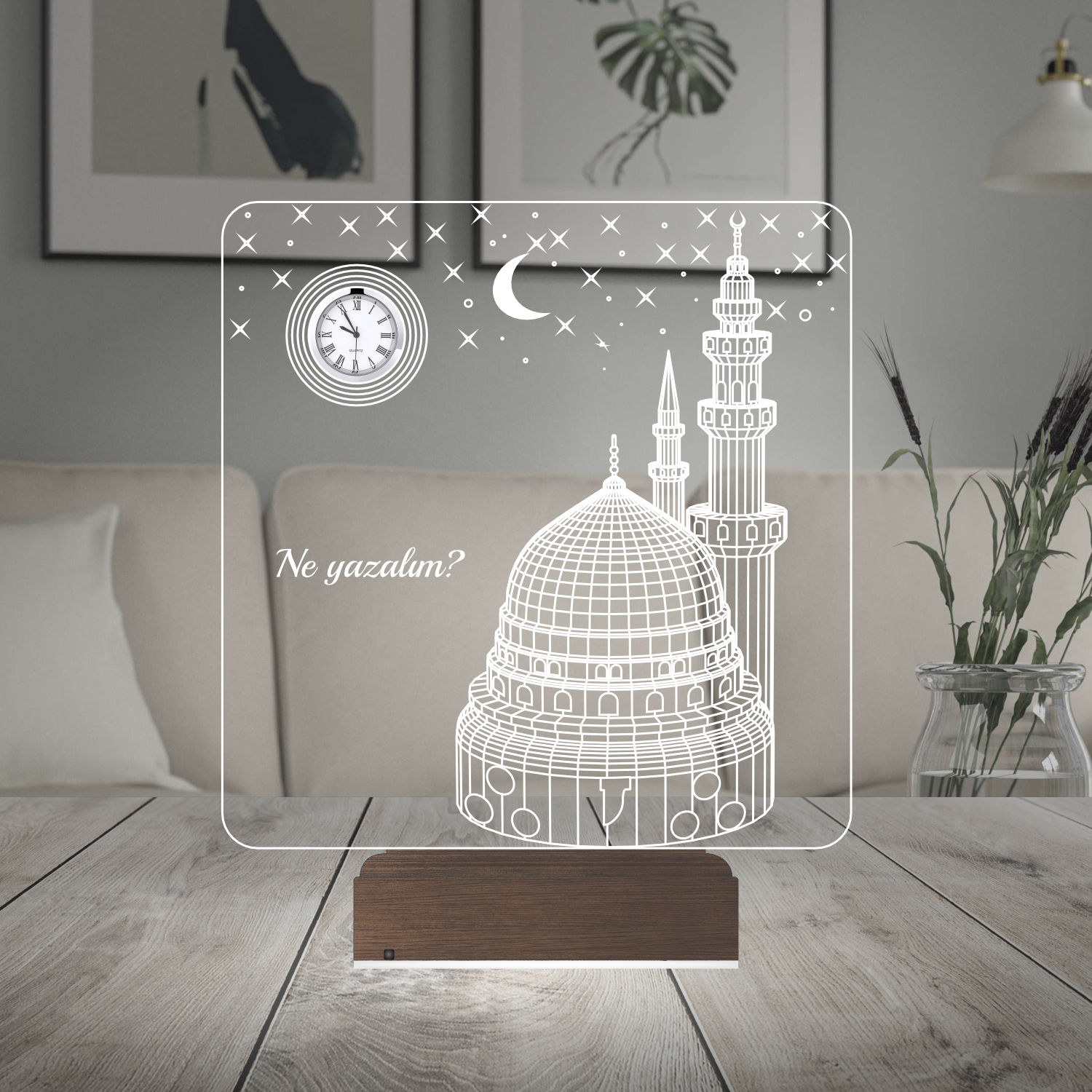 Именной подарок: 3d светильник "Мечеть" с часами 6
