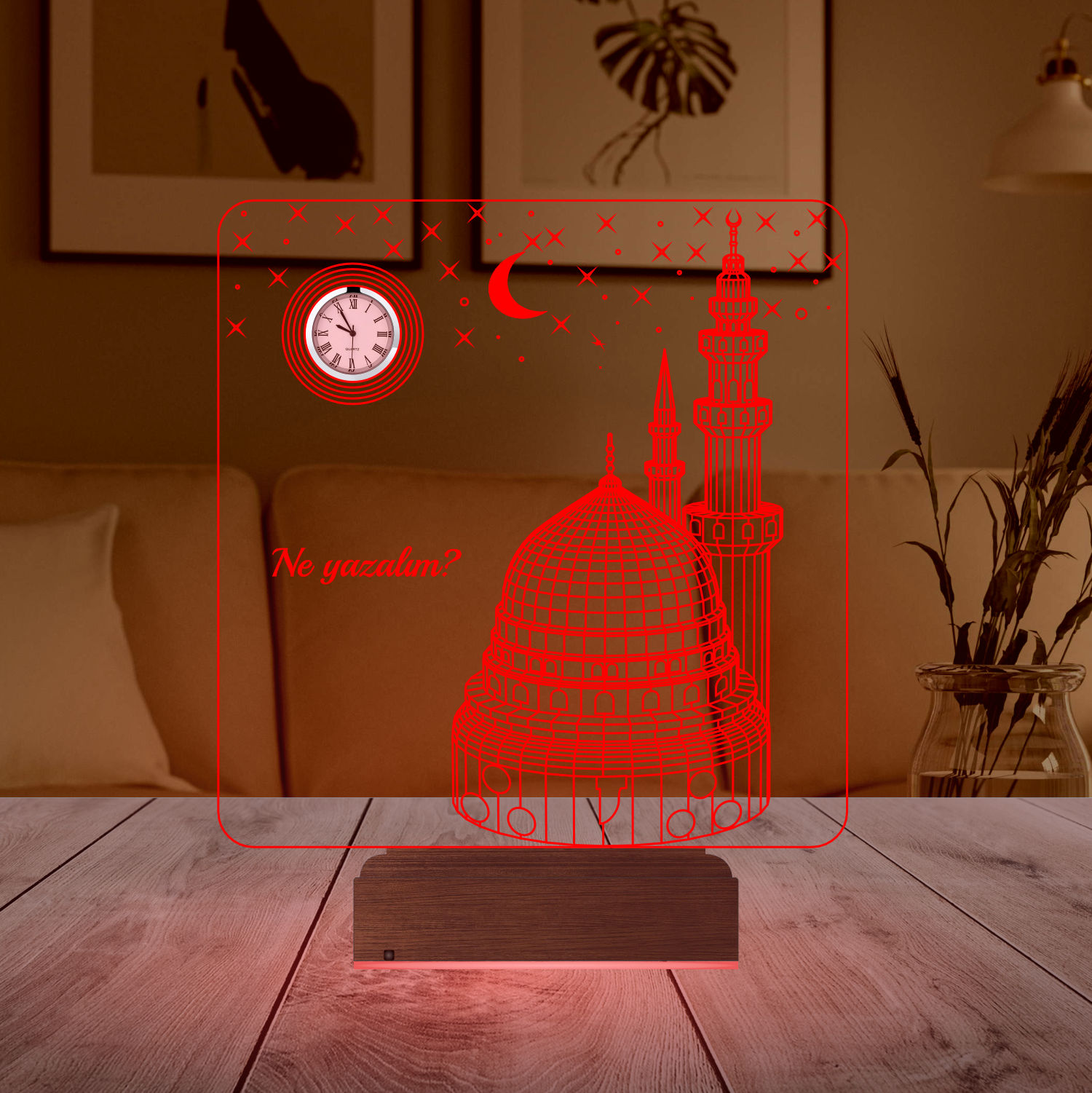 Именной подарок: 3d светильник "Мечеть" с часами 3