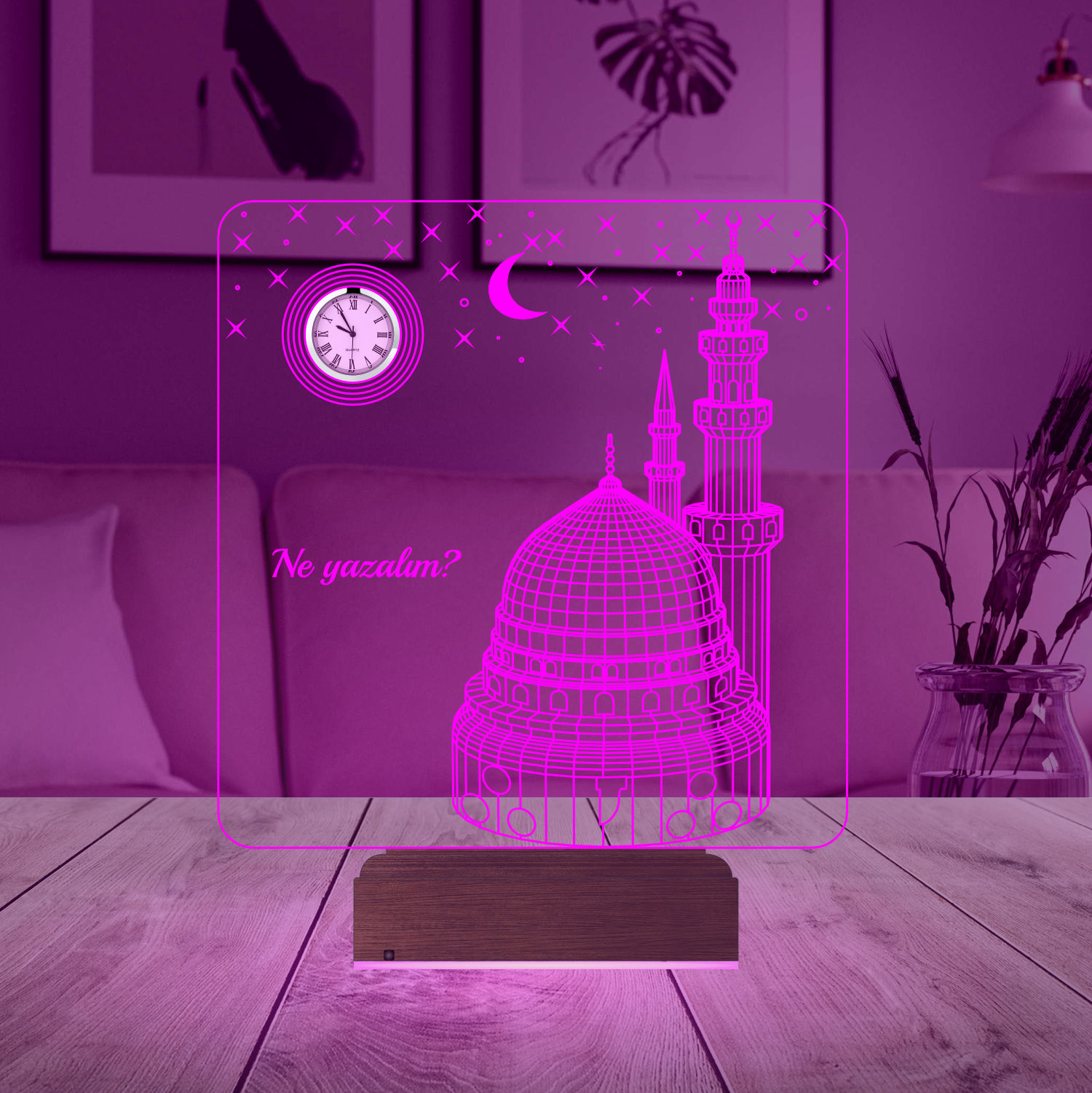 Именной подарок: 3d светильник "Мечеть" с часами 2