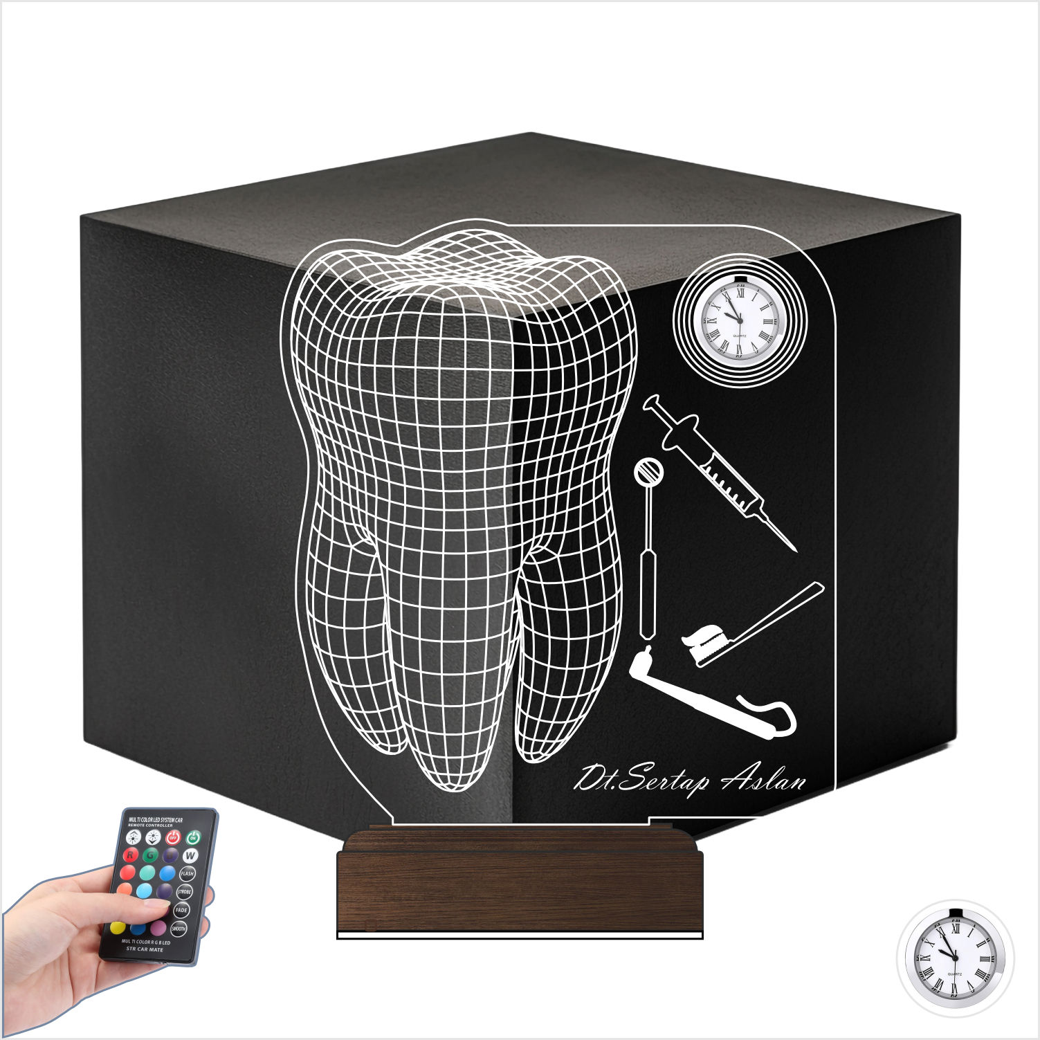 Именной подарок: 3d светильник "Стоматолог" с часами 7