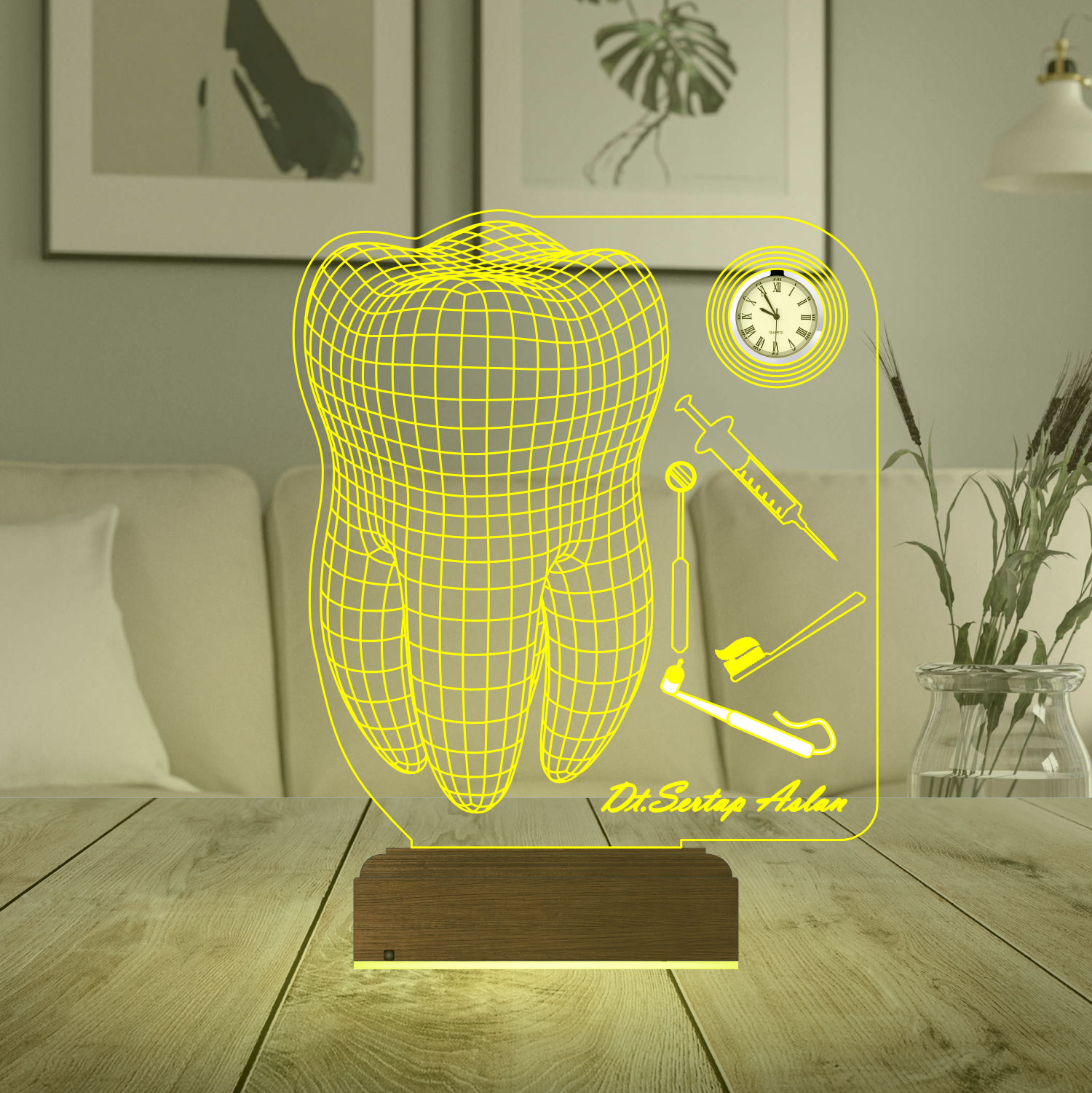 Именной подарок: 3d светильник "Стоматолог" с часами 4