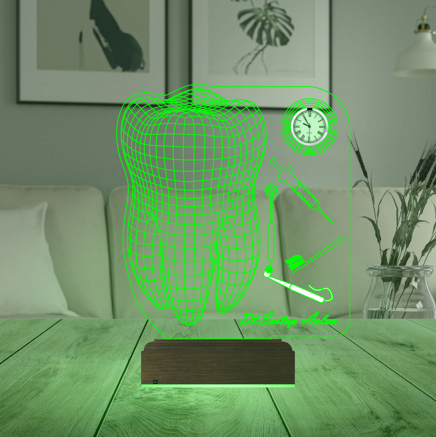 Именной подарок: 3d светильник "Стоматолог" с часами 5
