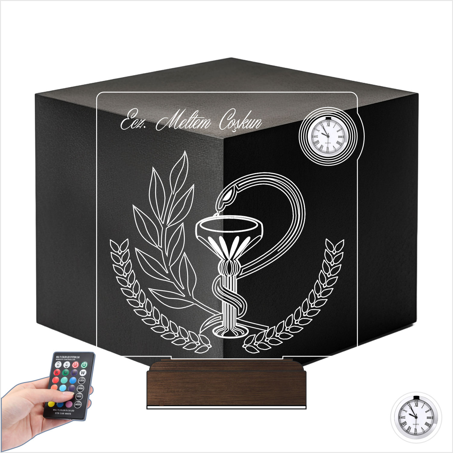 Именной подарок: 3d светильник "Фармацевт" с часами 7