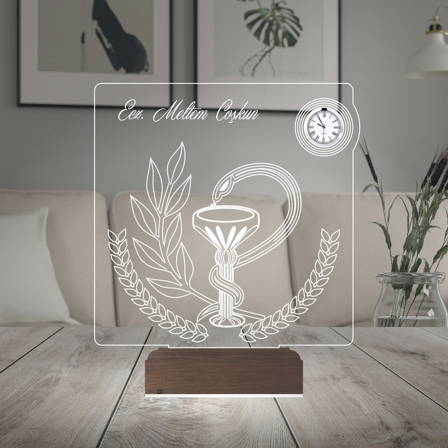 Именной подарок: 3d светильник "Фармацевт" с часами 6