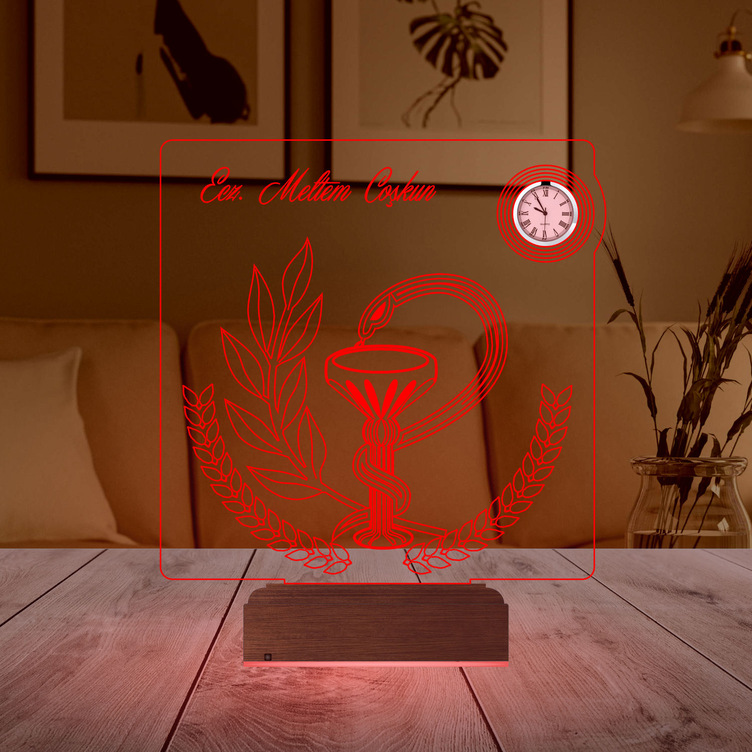 Именной подарок: 3d светильник "Фармацевт" с часами 3