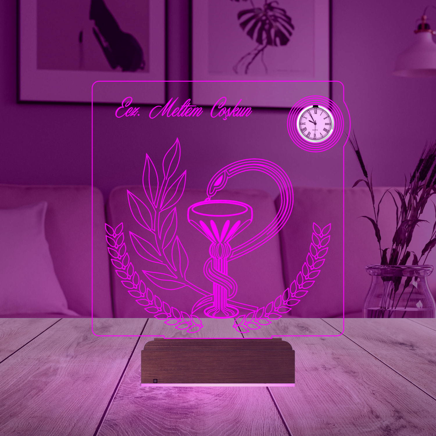 Именной подарок: 3d светильник "Фармацевт" с часами 2