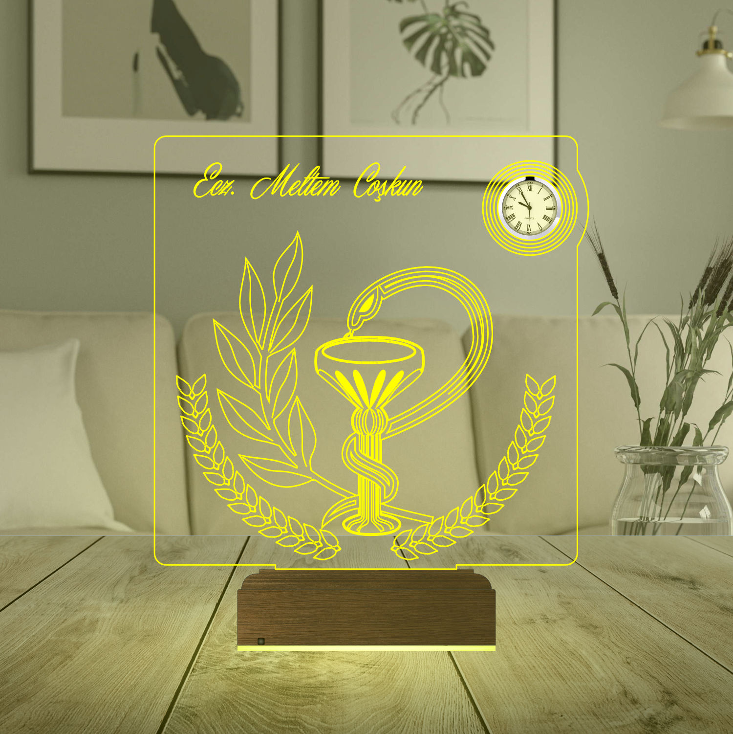 Именной подарок: 3d светильник "Фармацевт" с часами 4