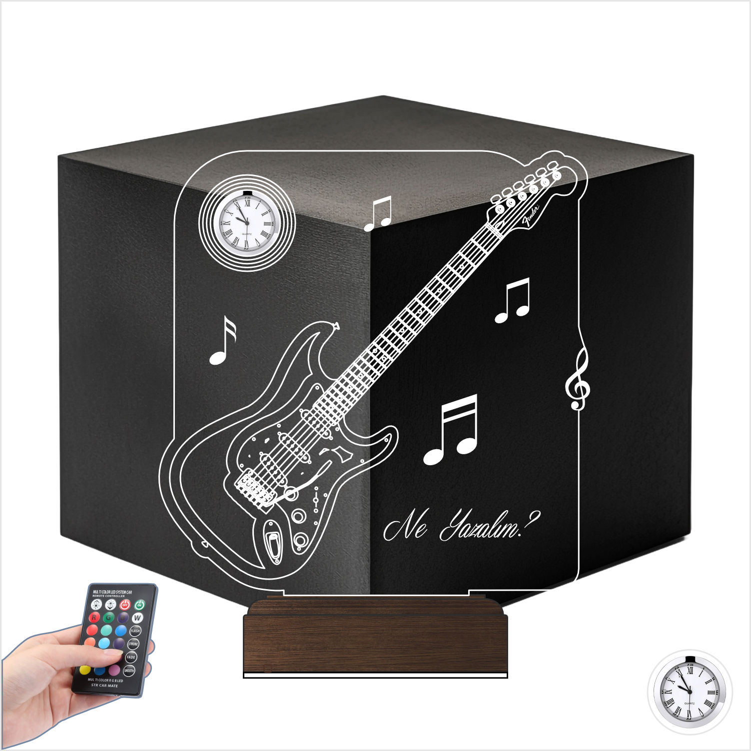 Именной подарок: 3d светильник "Электрогитара" с часами 7