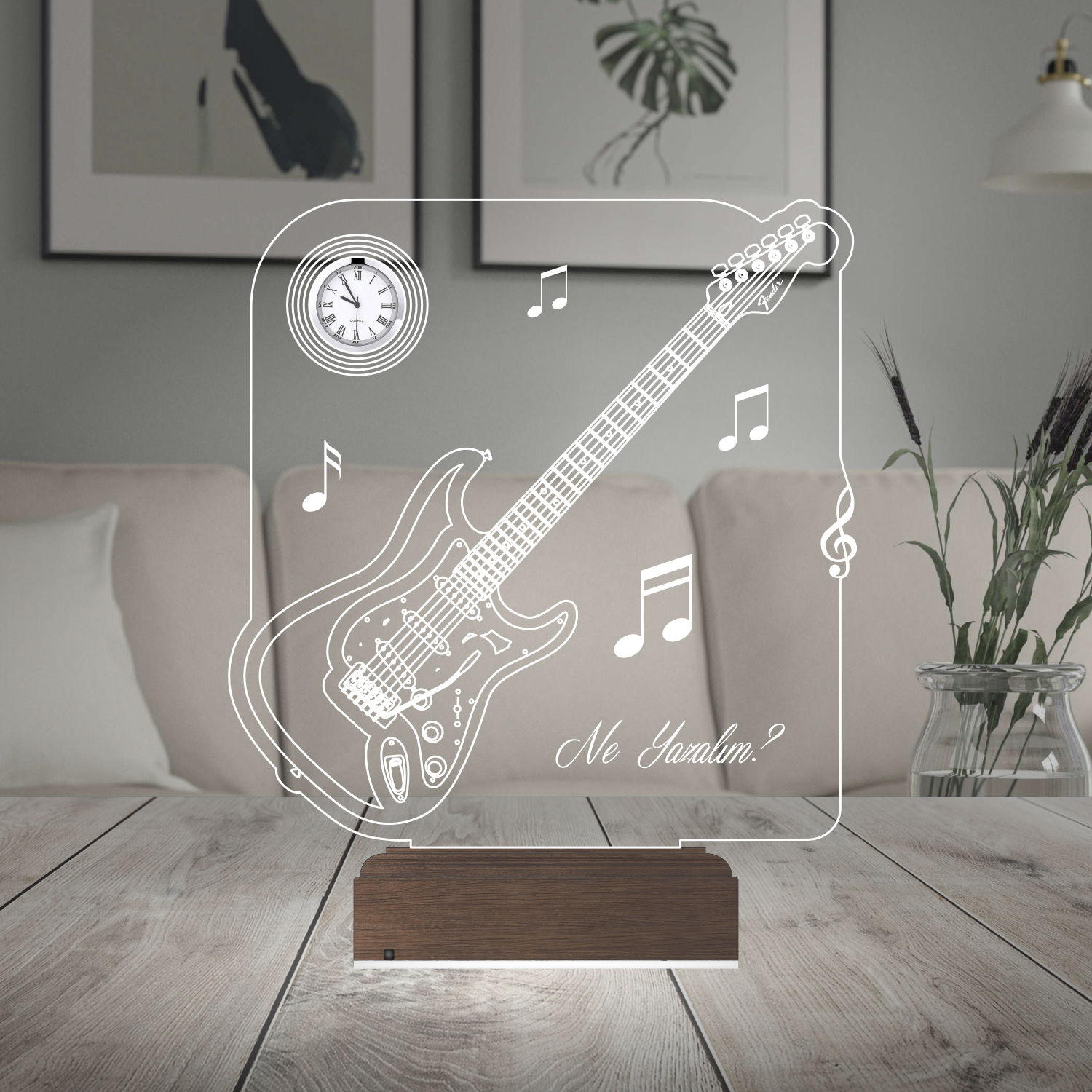 Именной подарок: 3d светильник "Электрогитара" с часами 6