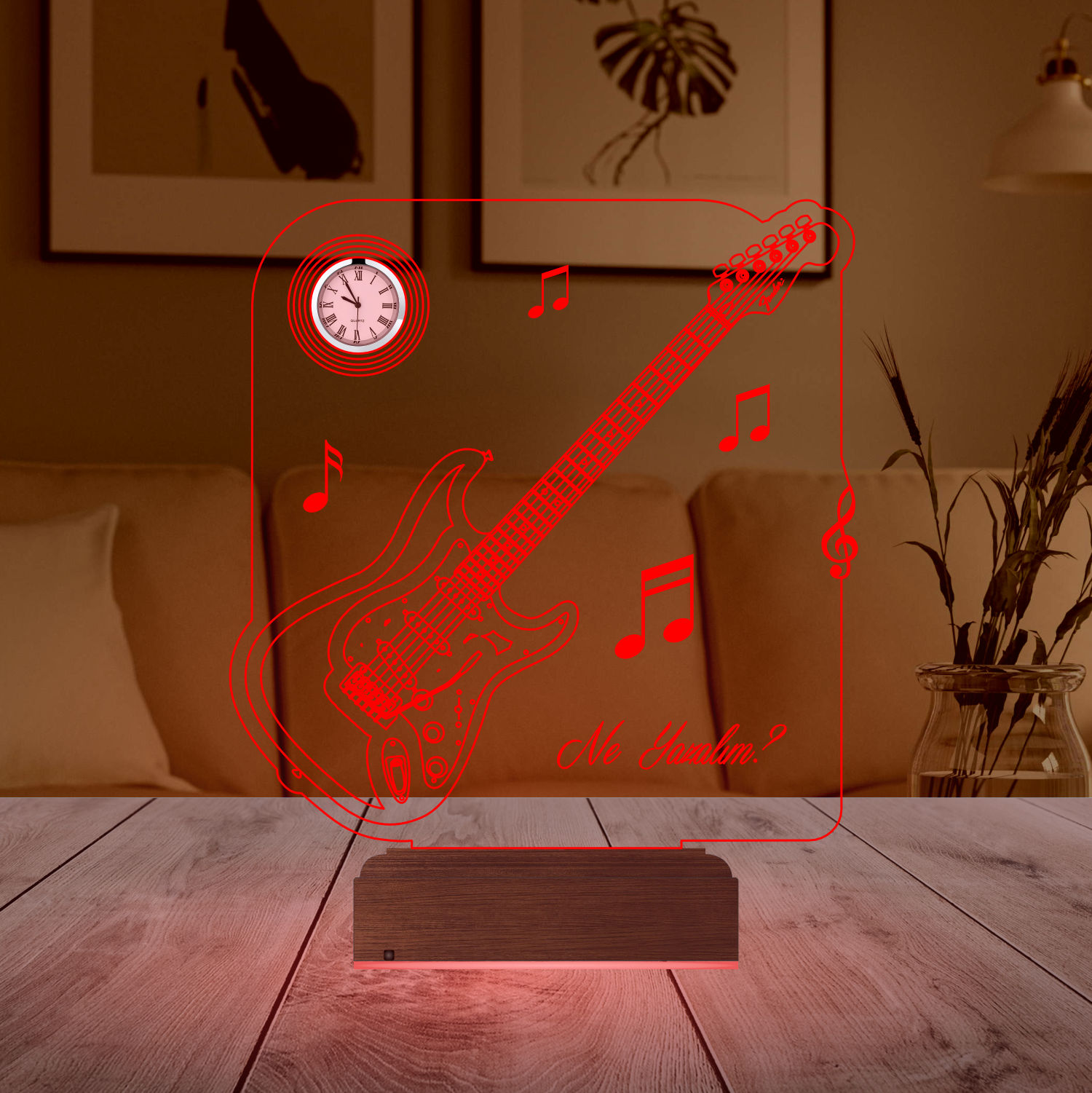 Именной подарок: 3d светильник "Электрогитара" с часами 3