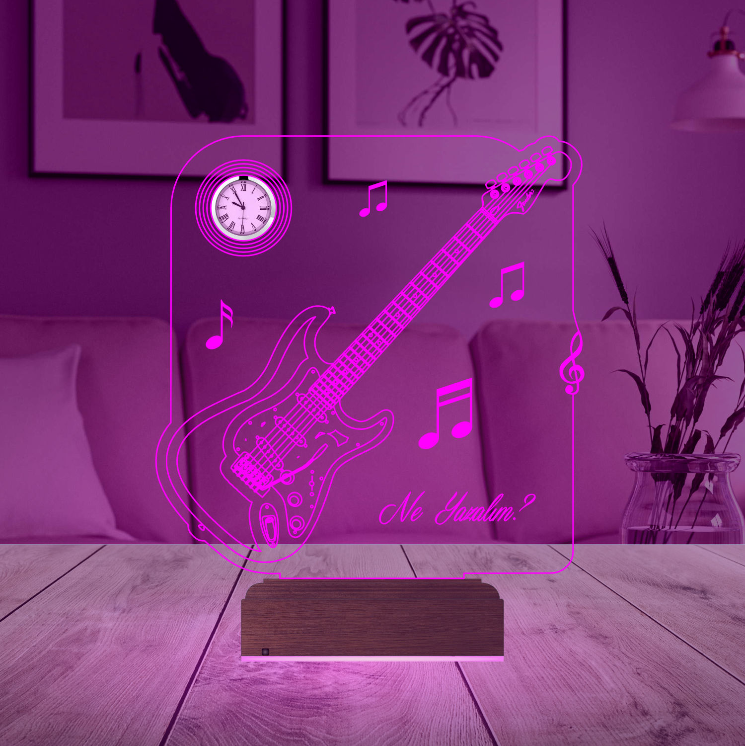 Именной подарок: 3d светильник "Электрогитара" с часами 2