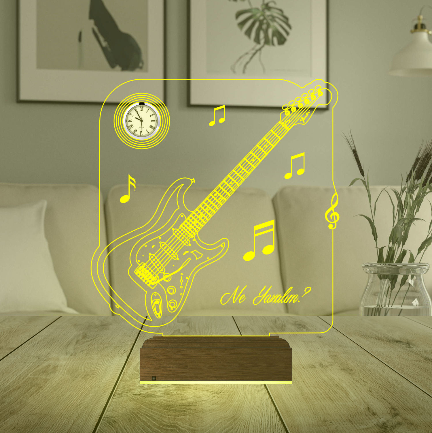 Именной подарок: 3d светильник "Электрогитара" с часами 4