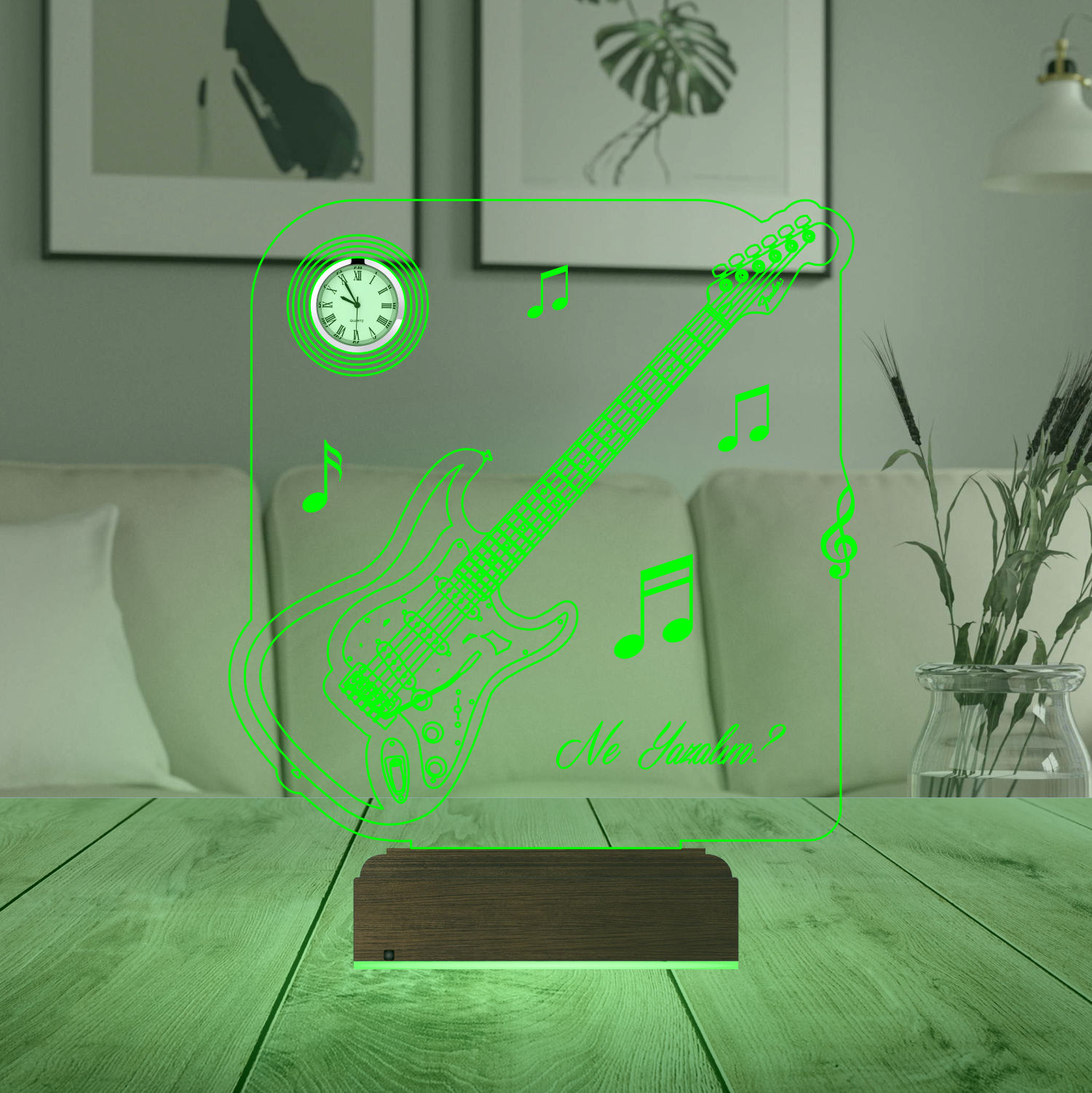 Именной подарок: 3d светильник "Электрогитара" с часами 5