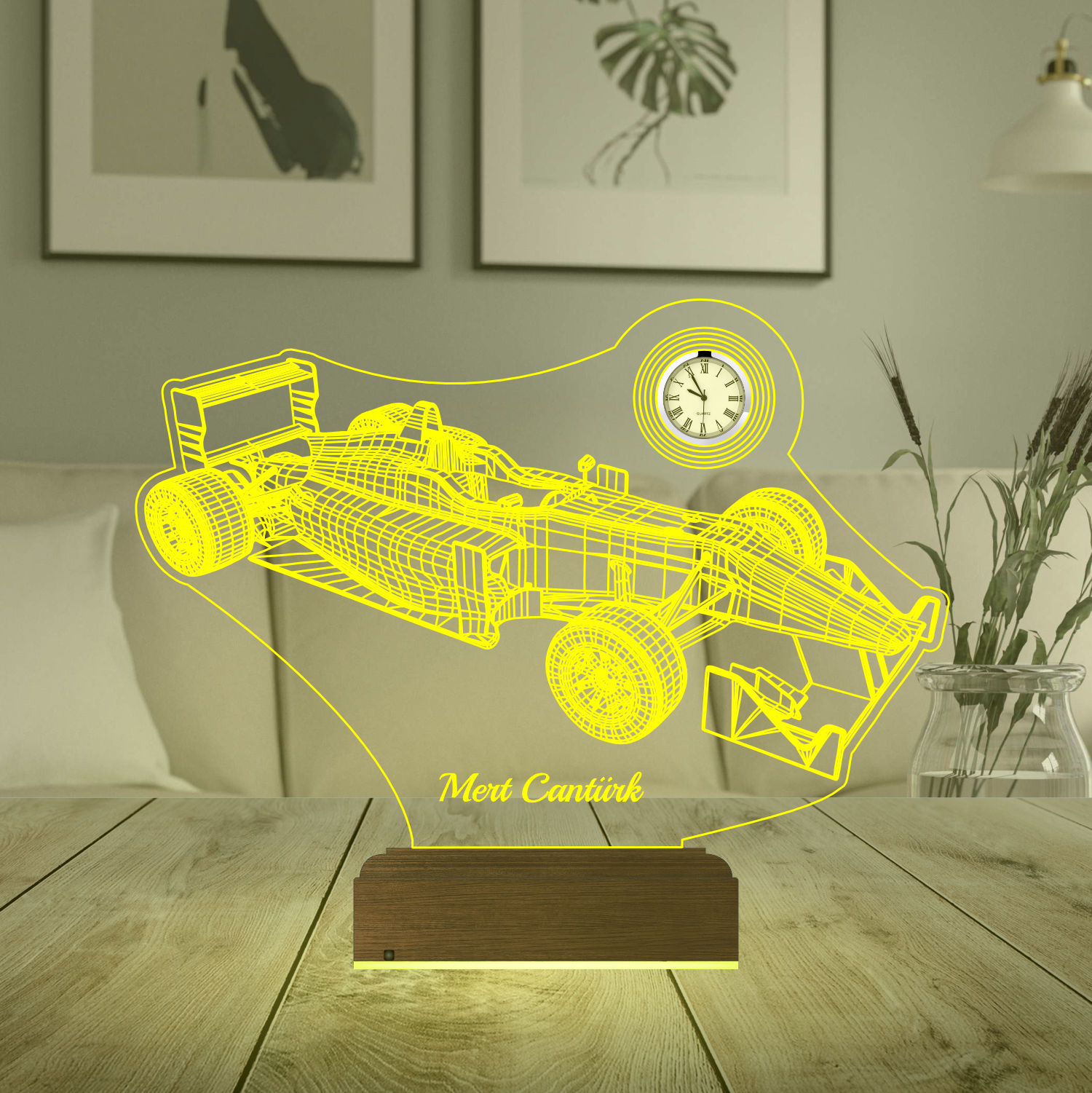 Именной подарок: 3d светильник "Болид F1" с часами 4