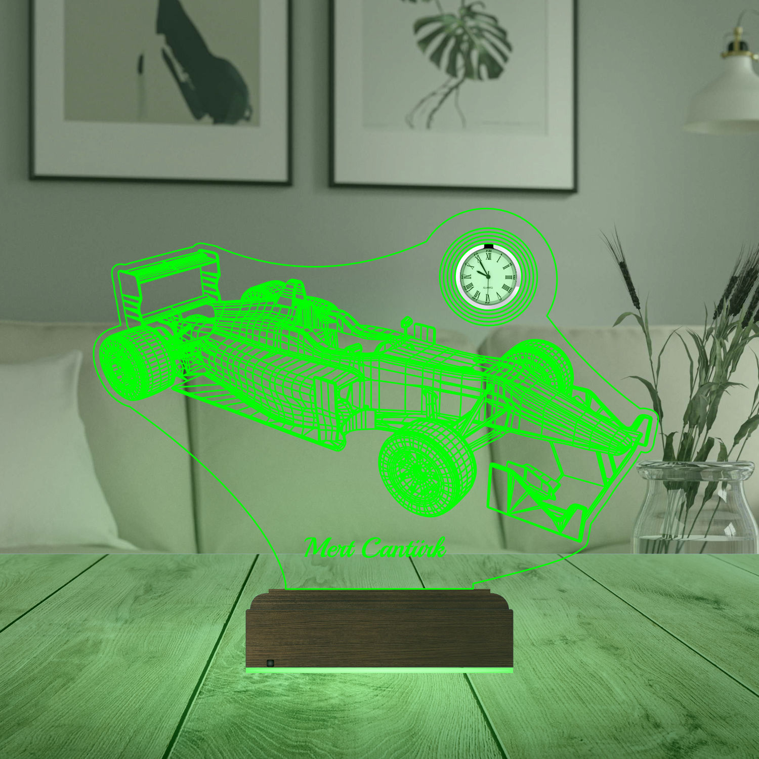 Именной подарок: 3d светильник "Болид F1" с часами 5