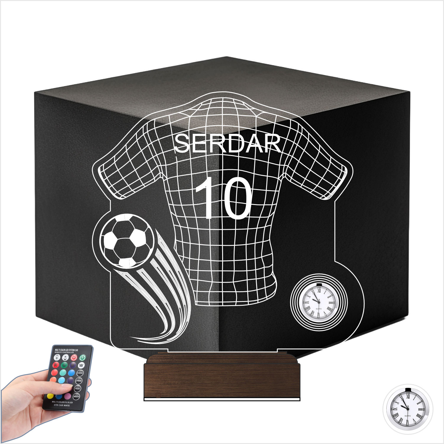 Именной подарок: 3d светильник "Футбольная форма" с часами 7