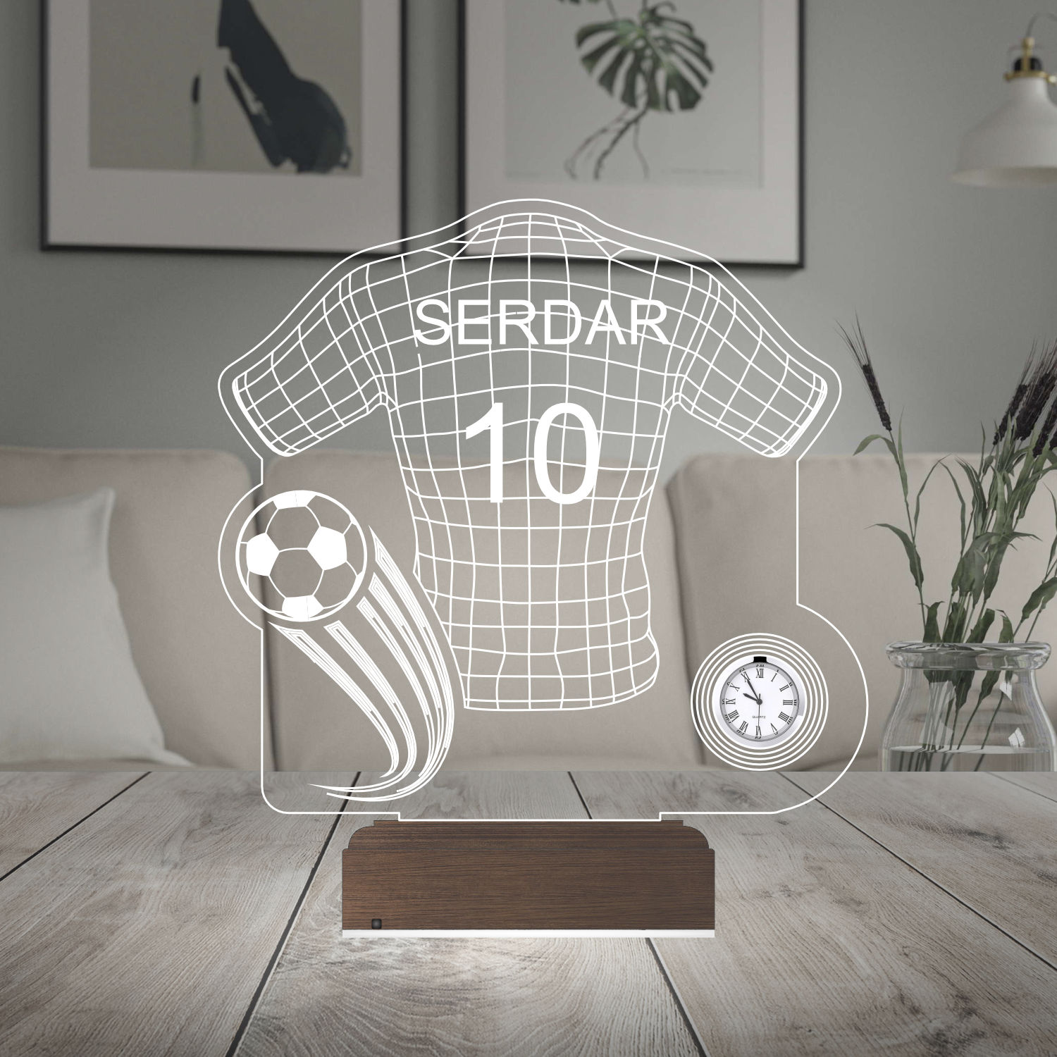 Именной подарок: 3d светильник "Футбольная форма" с часами 6