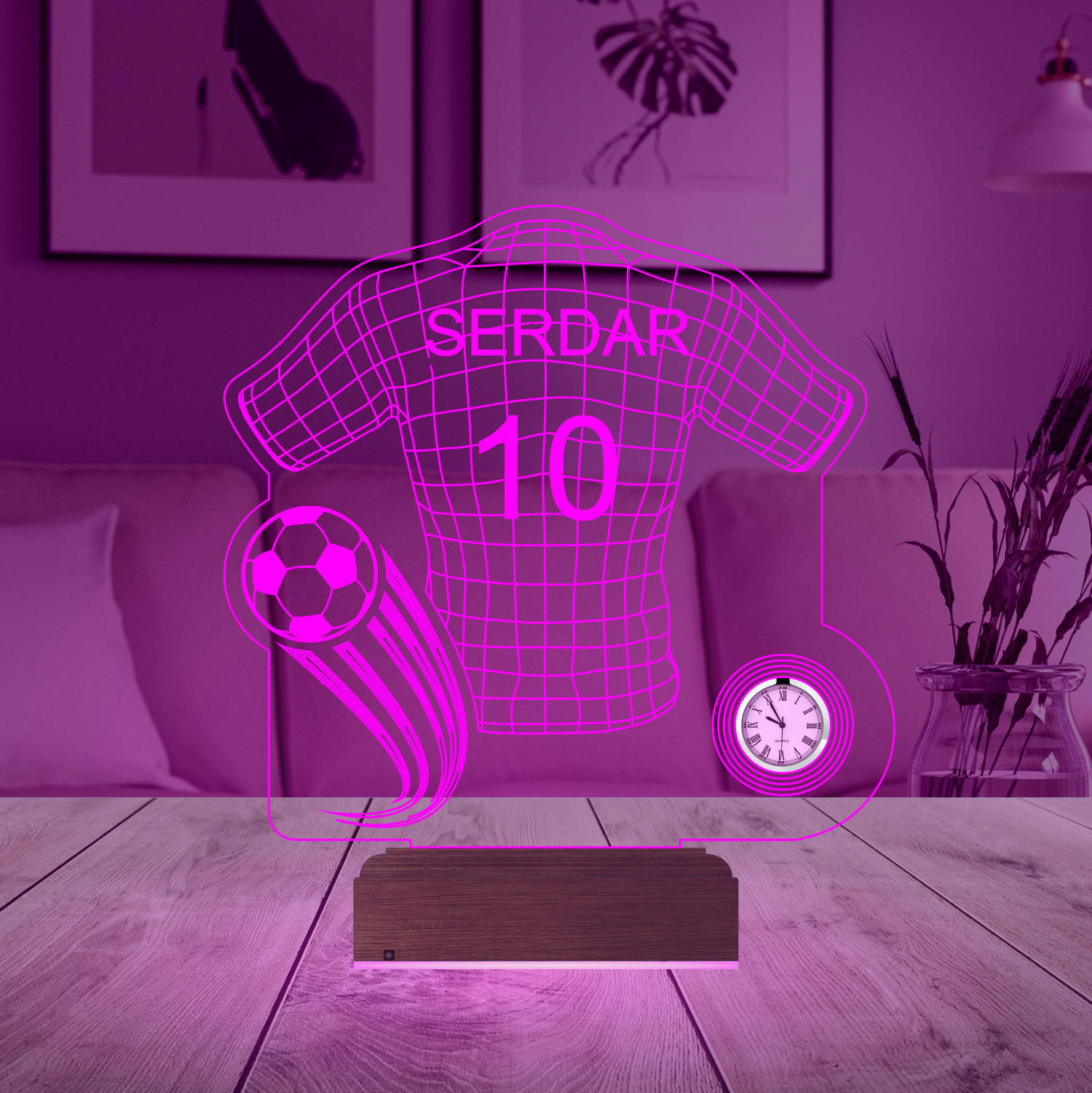 Именной подарок: 3d светильник "Футбольная форма" с часами 2