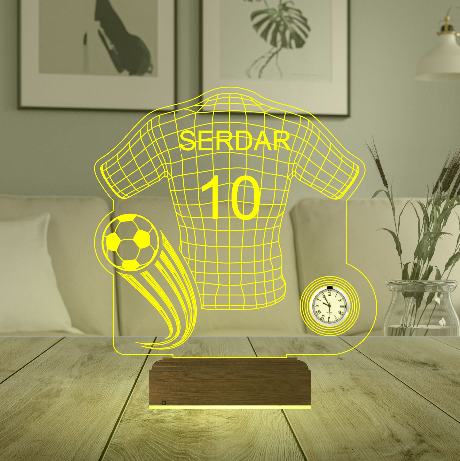 Именной подарок: 3d светильник "Футбольная форма" с часами 4