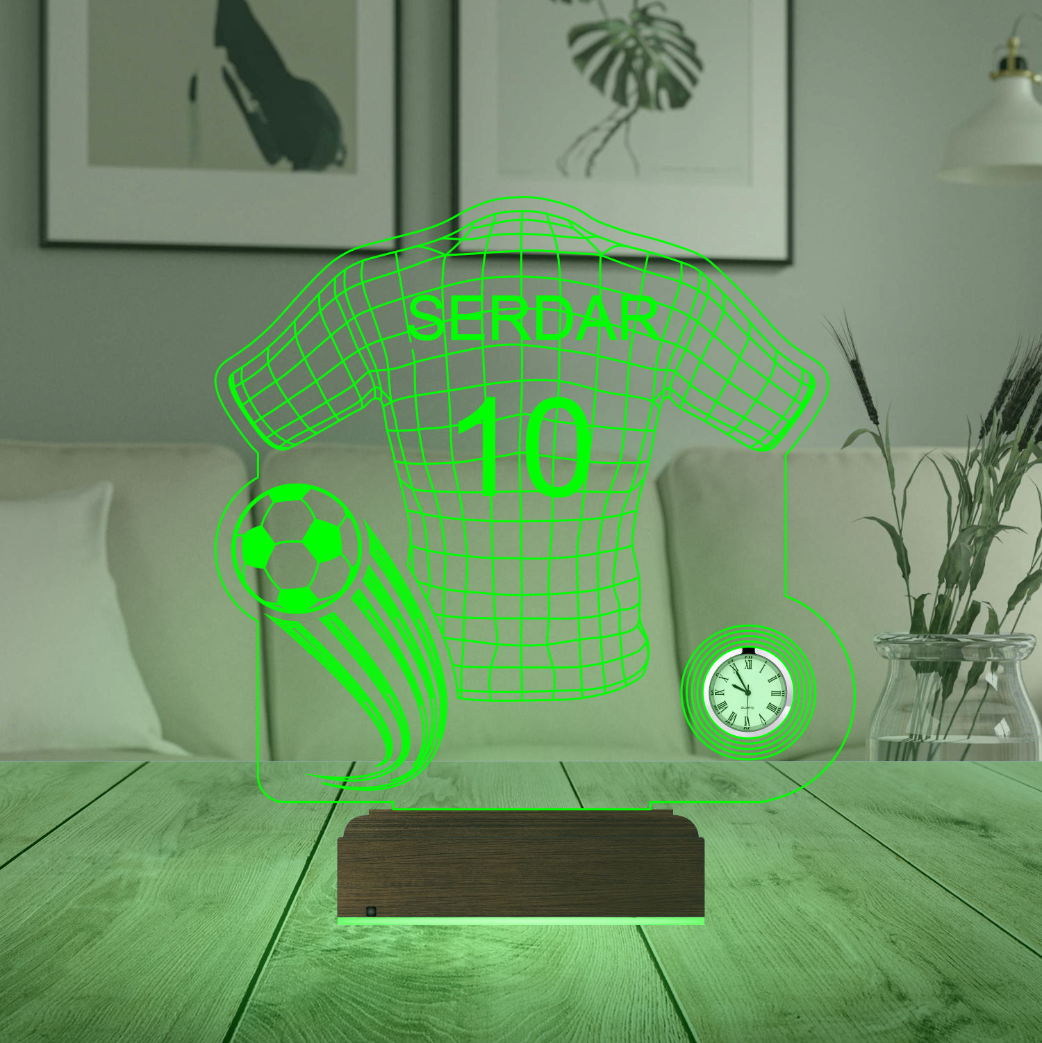 Именной подарок: 3d светильник "Футбольная форма" с часами 5