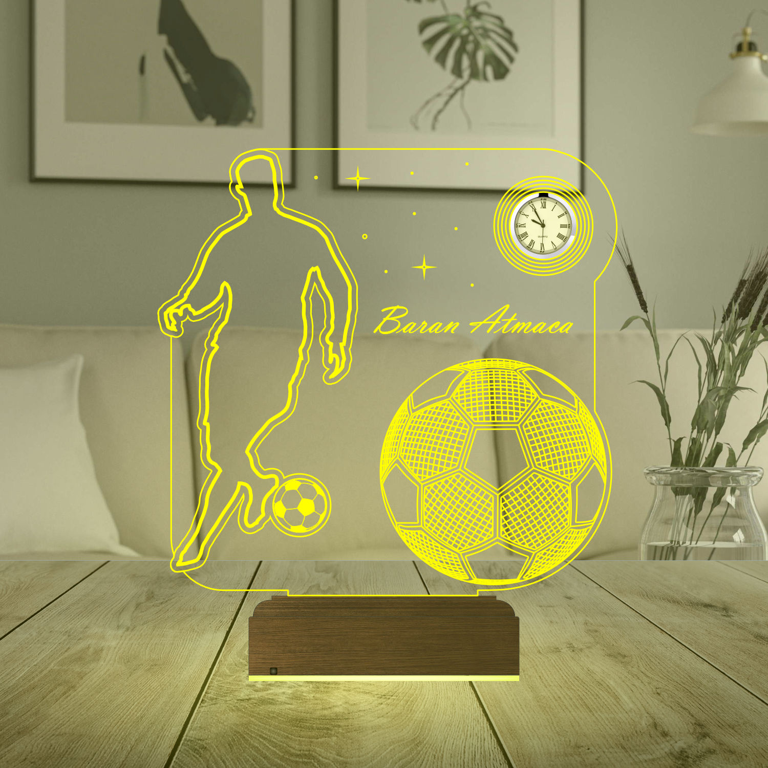 Именной подарок: 3d светильник "Футболист" с часами 4