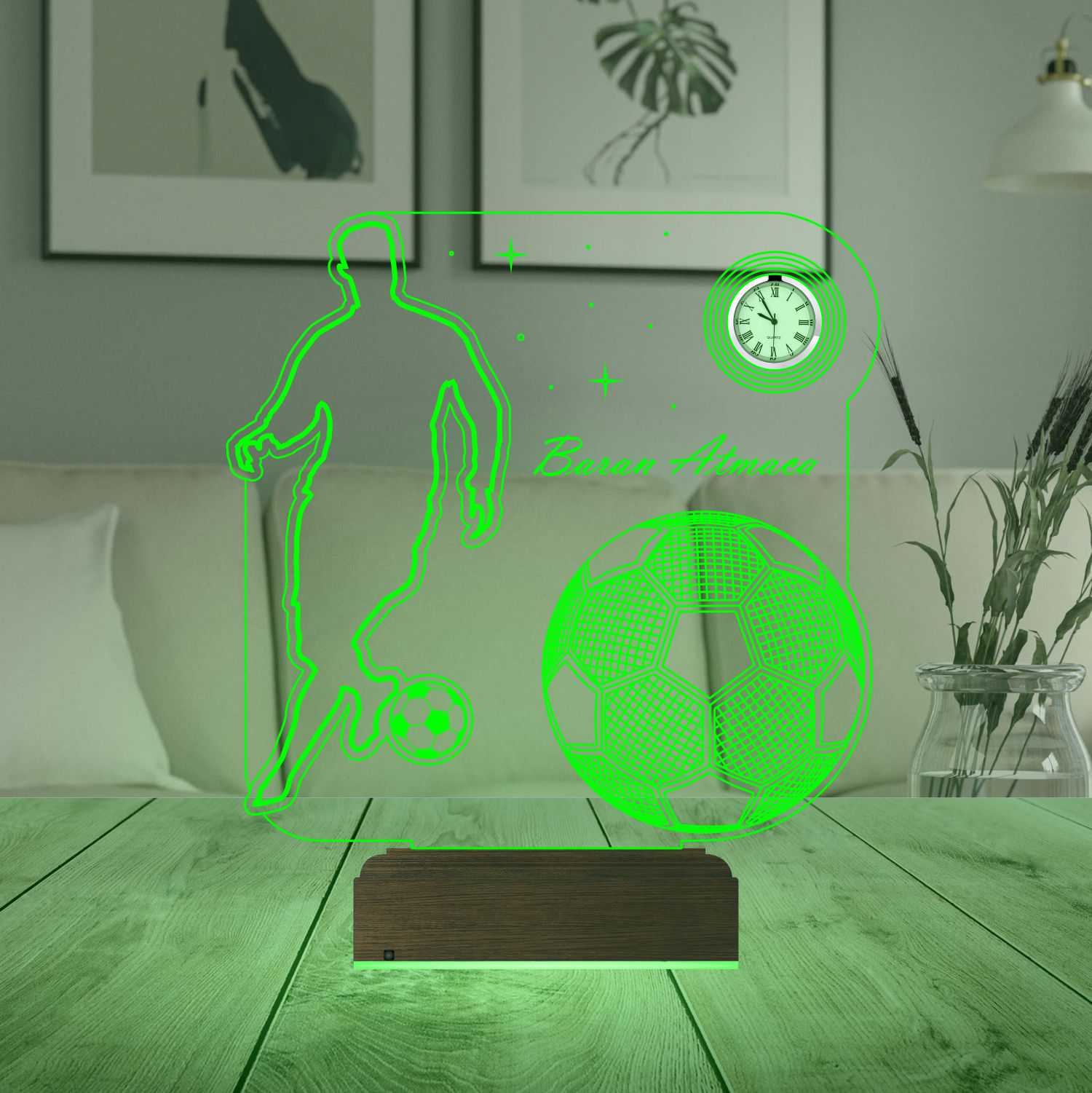 Именной подарок: 3d светильник "Футболист" с часами 5