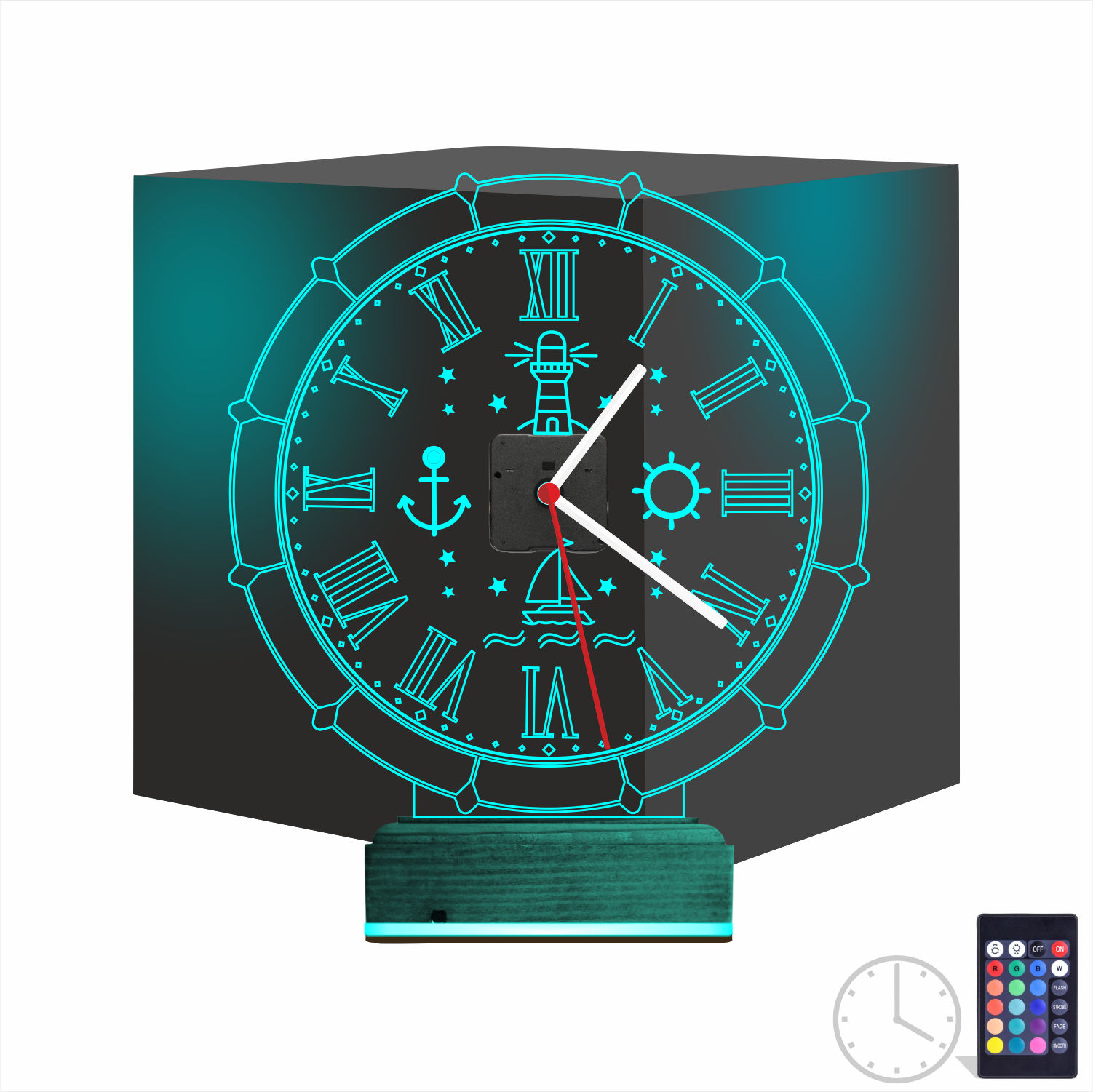 Именной подарок: 3d светильник морские символы с часами 9