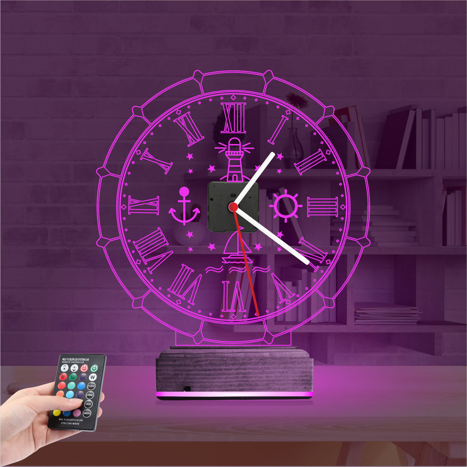 Именной подарок: 3d светильник морские символы с часами 3