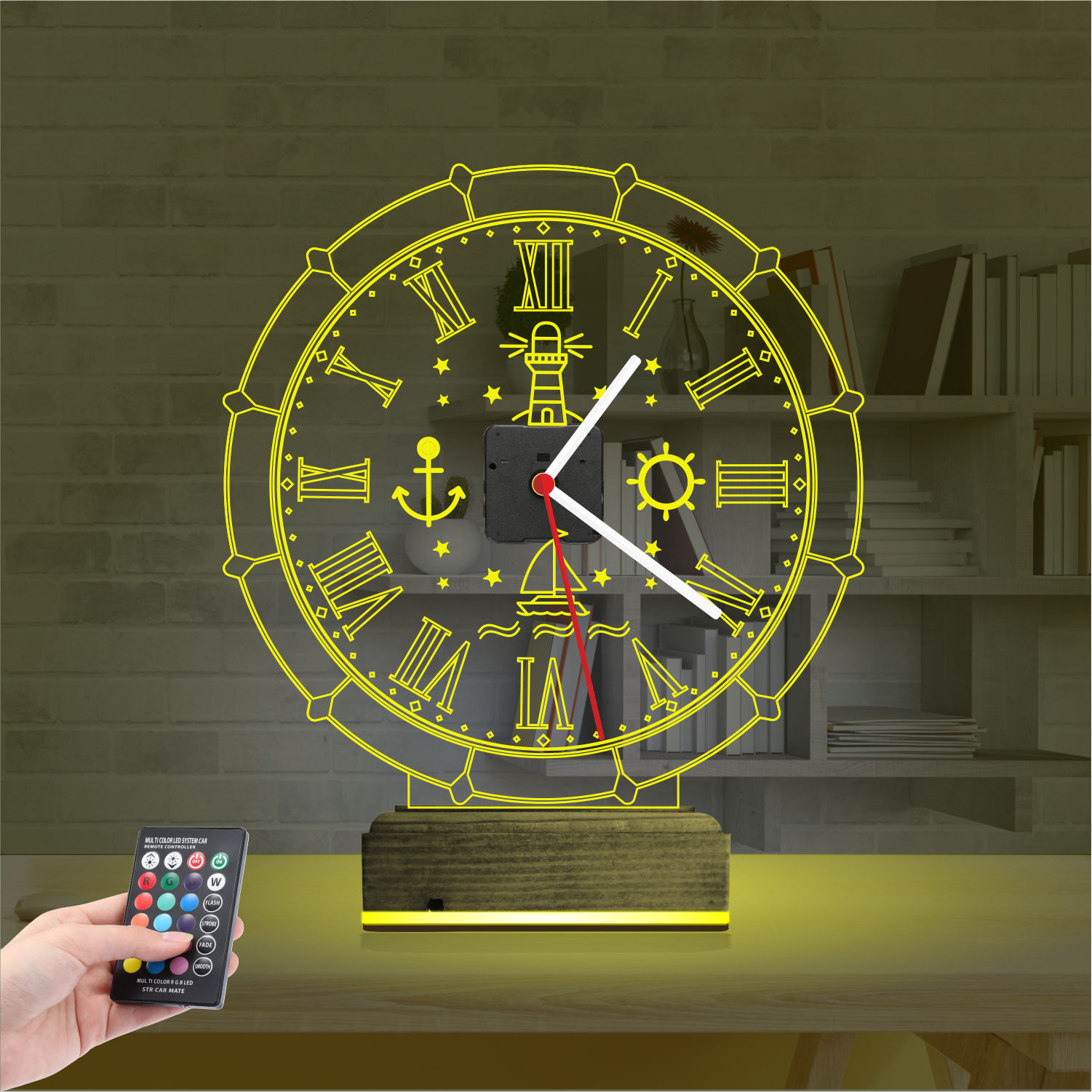 Именной подарок: 3d светильник морские символы с часами 4