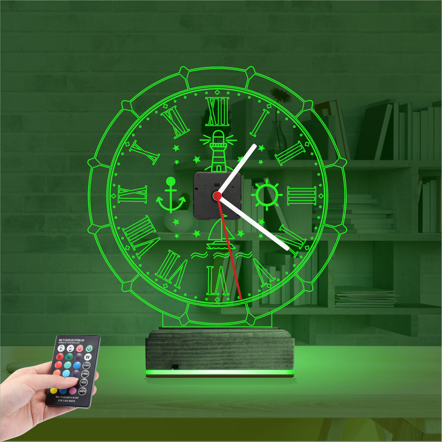 Именной подарок: 3d светильник морские символы с часами 5