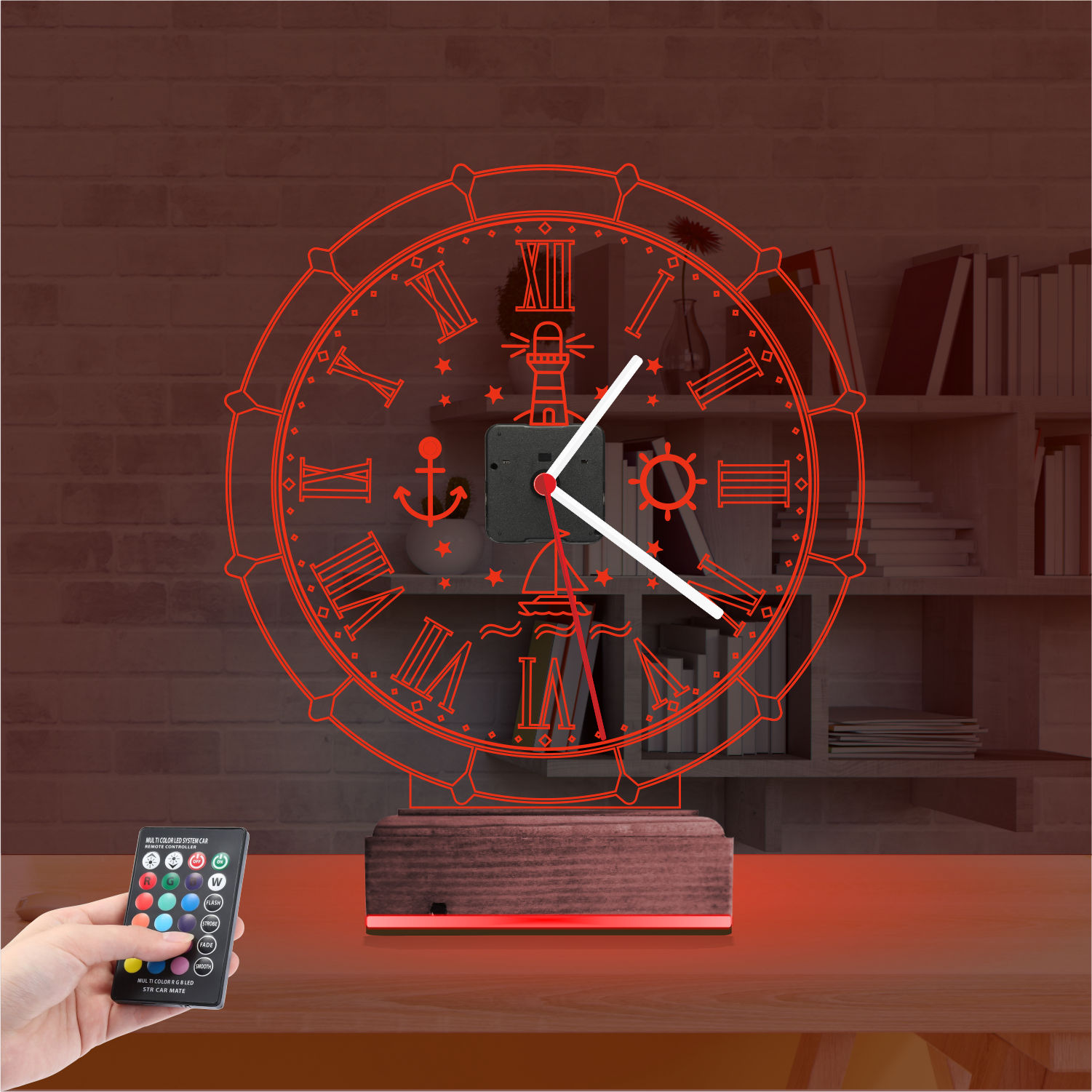 Именной подарок: 3d светильник морские символы с часами 6