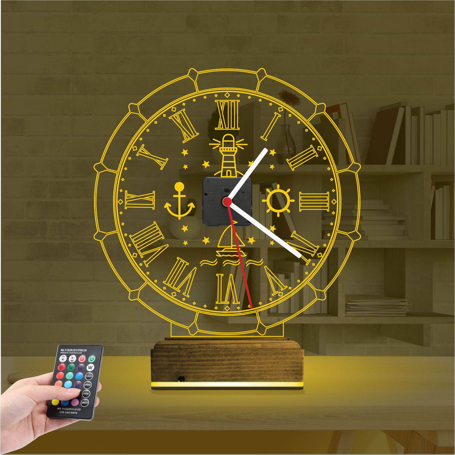 Именной подарок: 3d светильник морские символы с часами 7