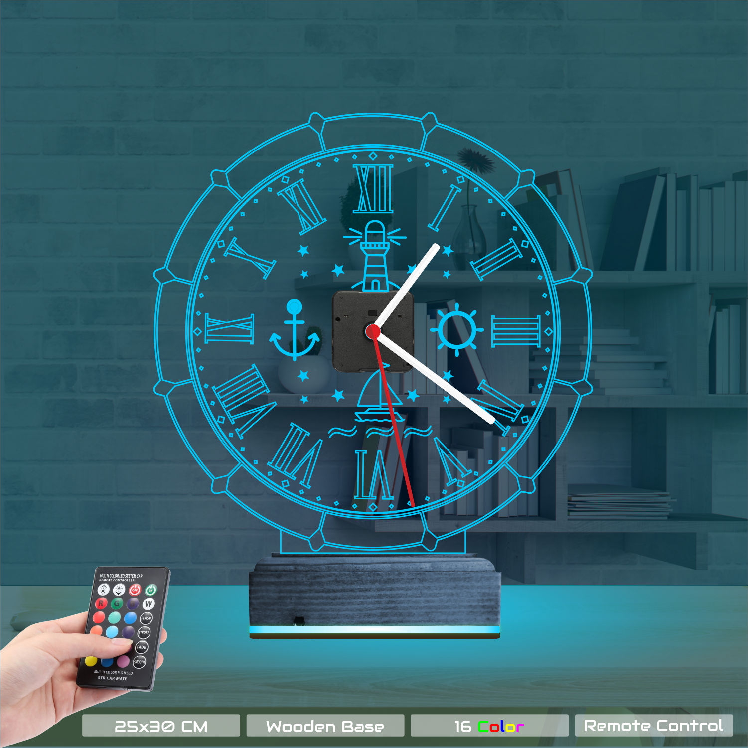 Именной подарок: 3d светильник морские символы с часами 8