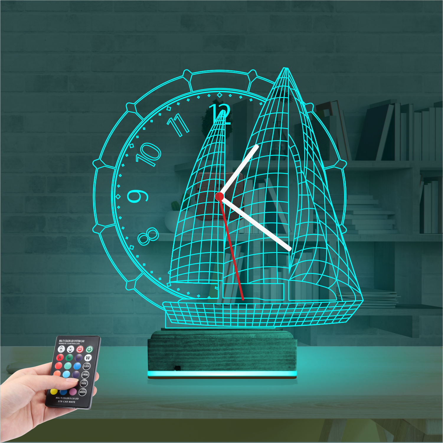 Именной подарок: 3d светильник корабль с часами 2